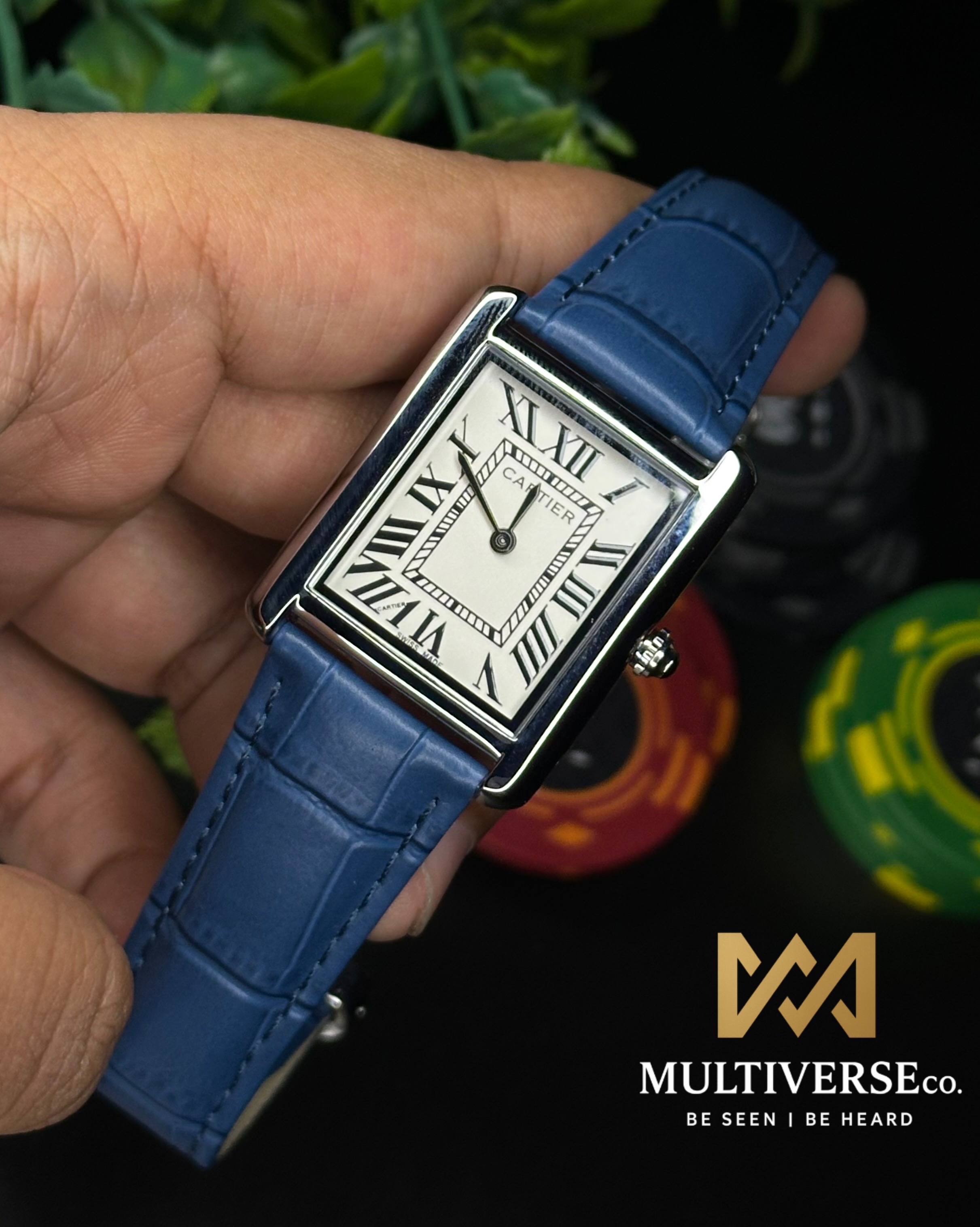 CARTIER TANK | WHITE DIAL BLUE BELT | ROMAN DESIGN | (AA)