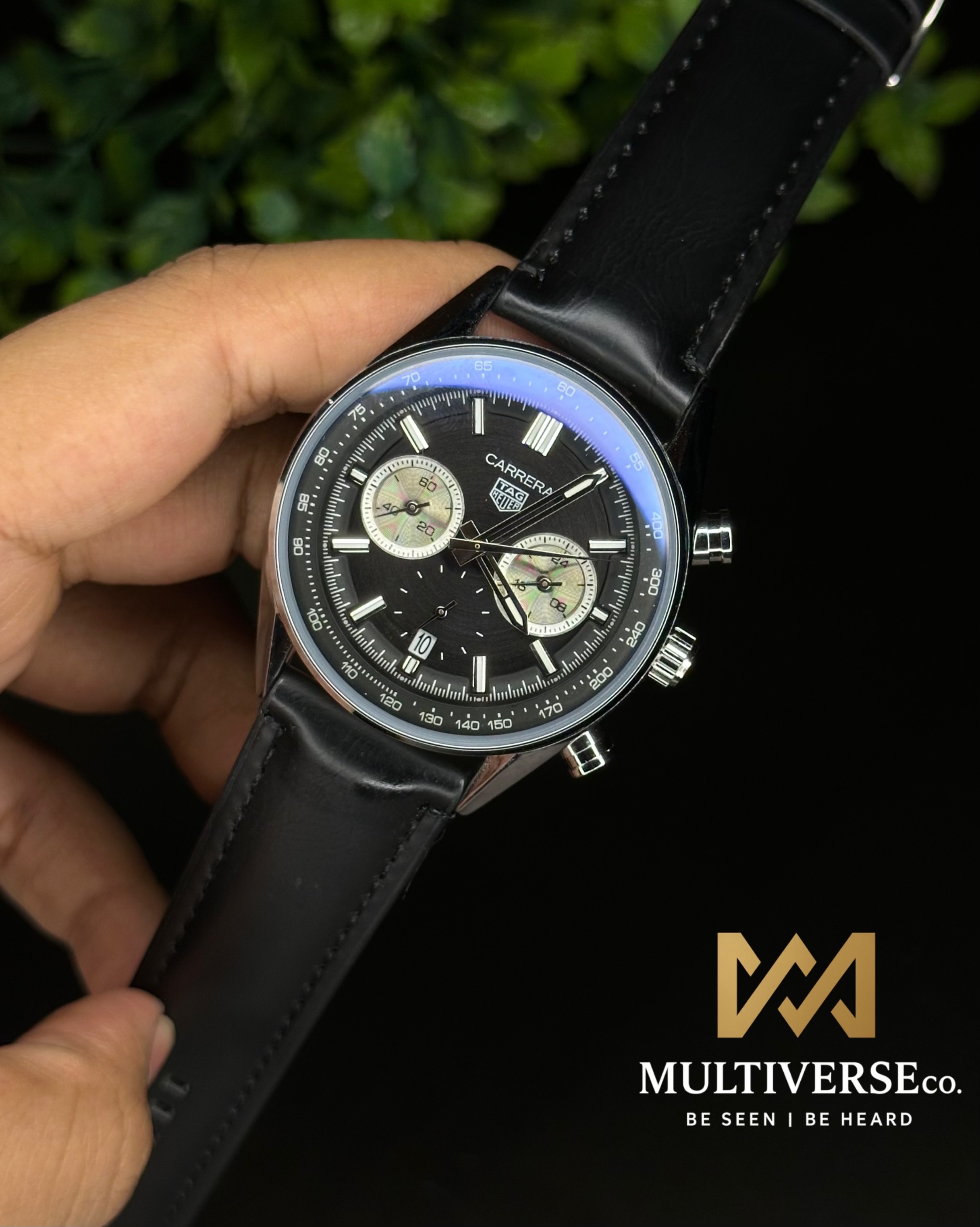 TAG HEUER CARRERA CHRONOGRAPH BLACK DIAL BLACK BELT (AA)_img_0
