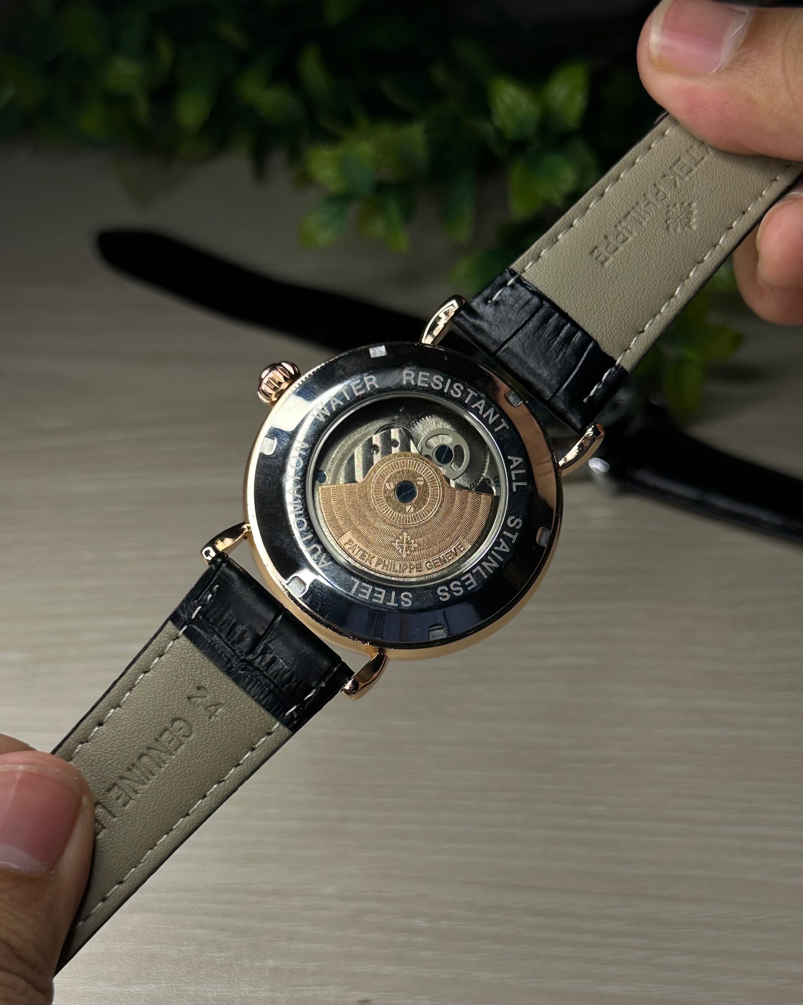 PATEK PHILIPPE SKELETON TOURBILLON BLACK LEATHER GOLDEN TONE BLACK DIAL WATCH_img_4