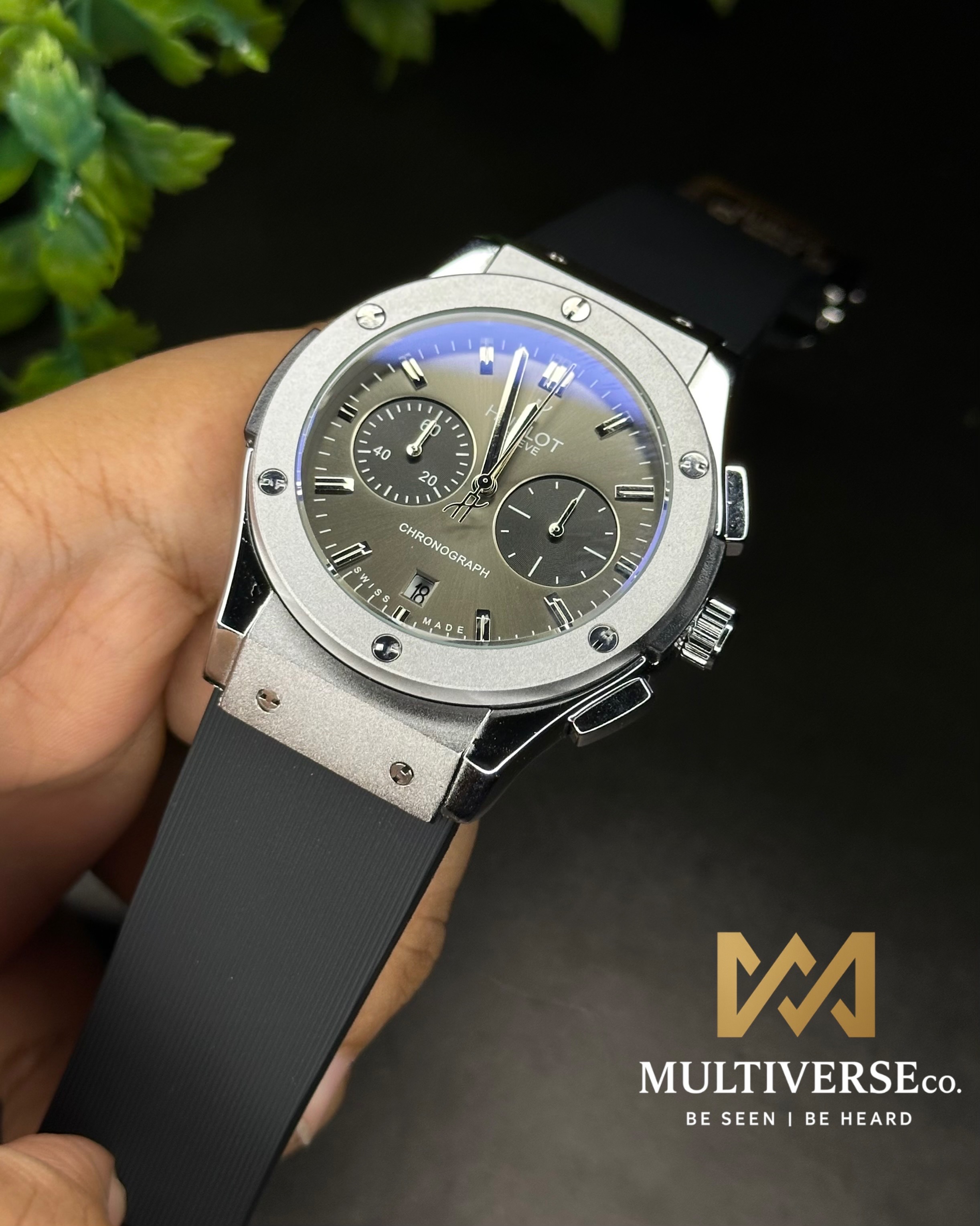 HUBLOT CLASSIC FUSION CHRONOGRAPH SILVER CASE BLACK BELT (AA)_img_1