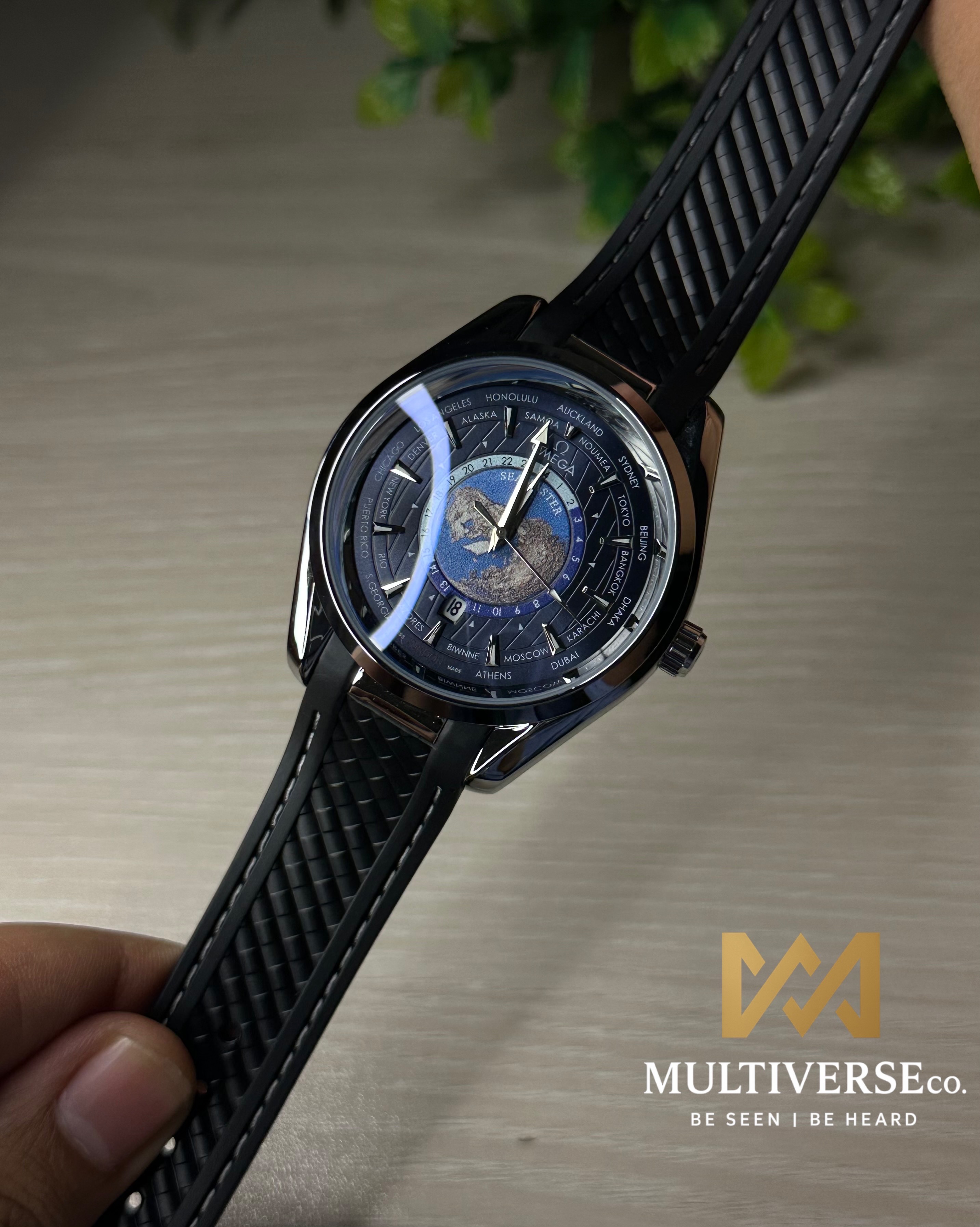 OMEGA SEAMASTER AQUA TERRA WORLDTIMER BLUE DIAL BLACK STRAP WATCH_img_5