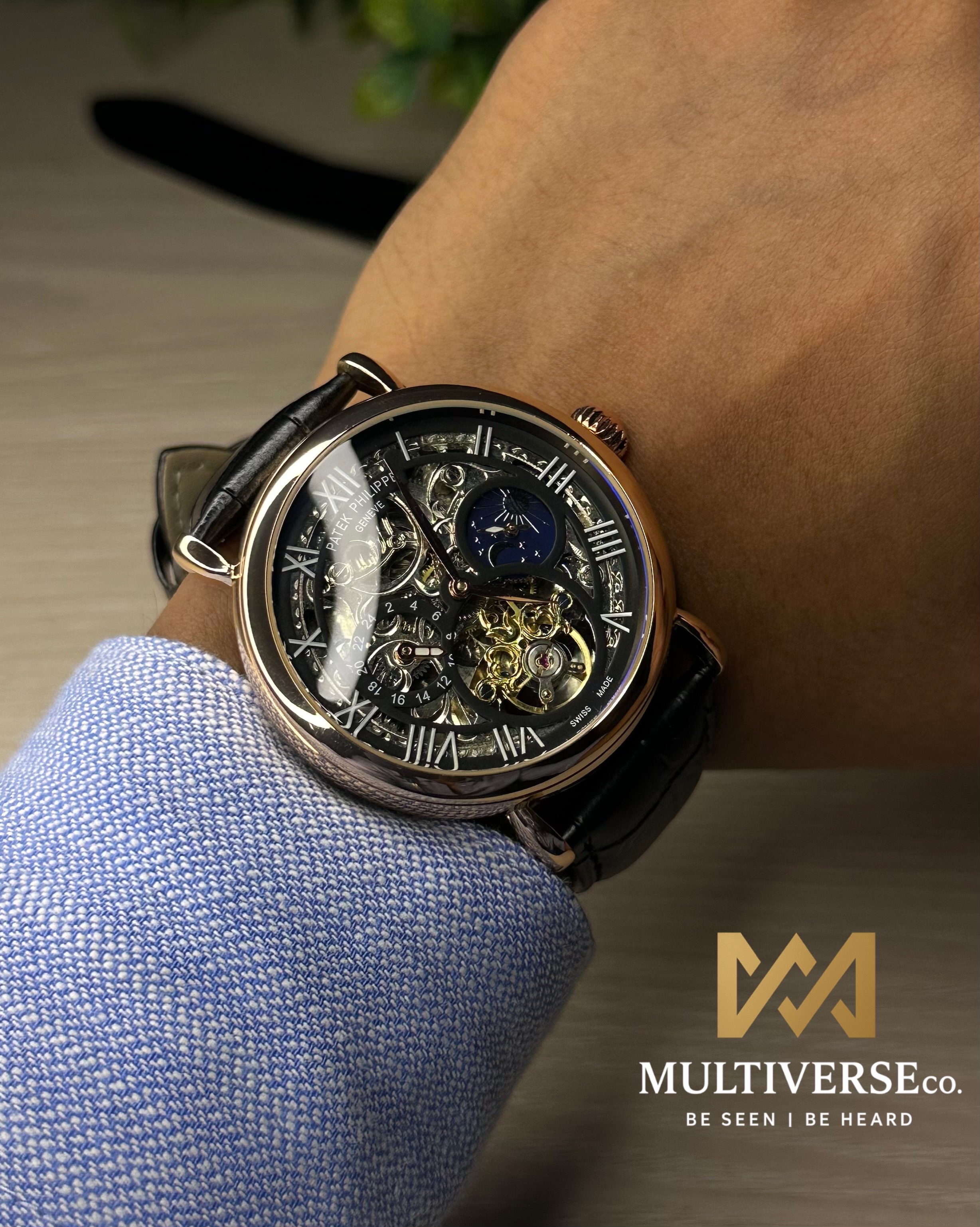 PATEK PHILIPPE SKELETON TOURBILLON BLACK LEATHER GOLDEN TONE BLACK DIAL WATCH_img_6