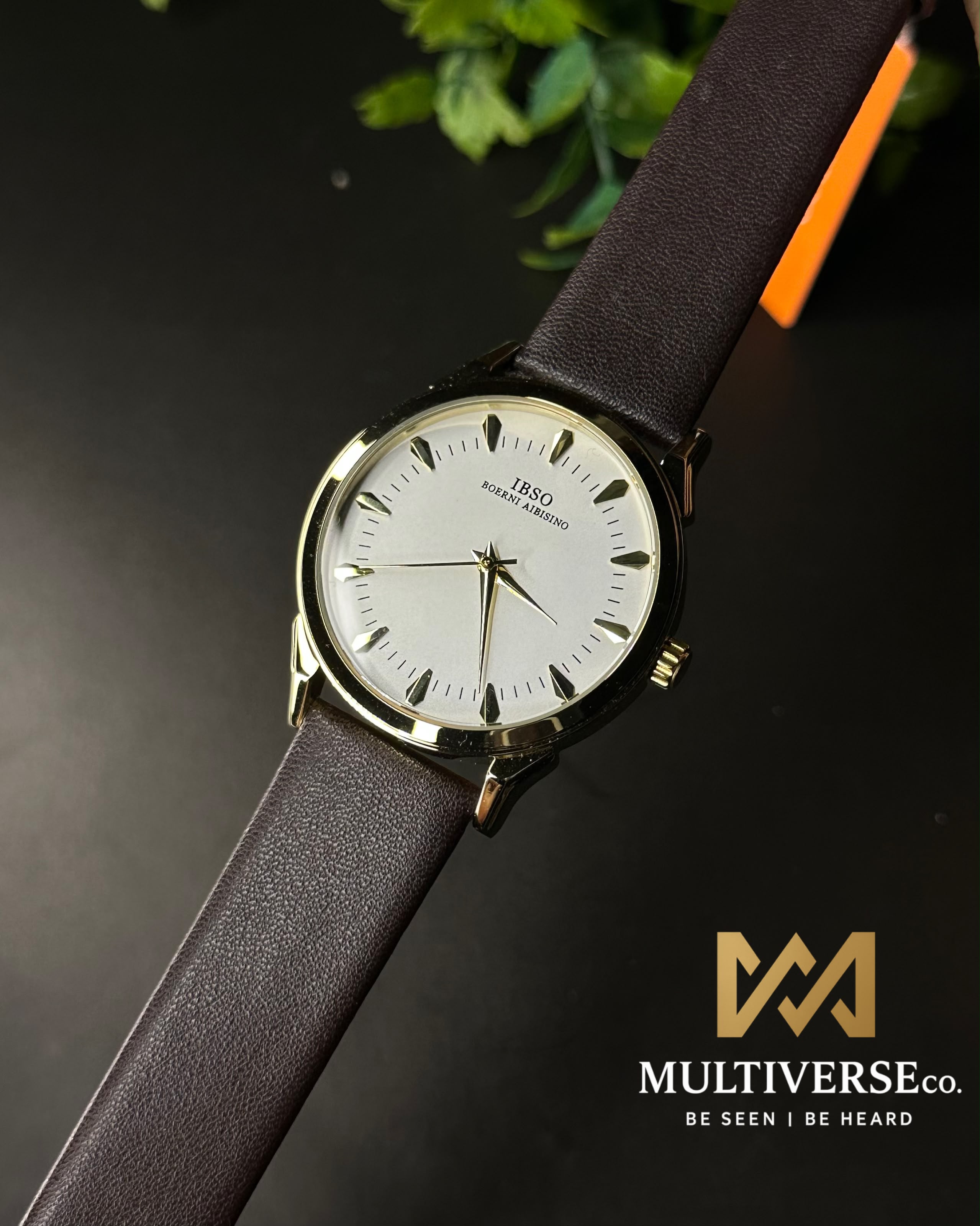 IBSO FACETED ARROWHEAD DIAL BROWN LEATHER WHITE DIAL WATCH S1388G_img_0