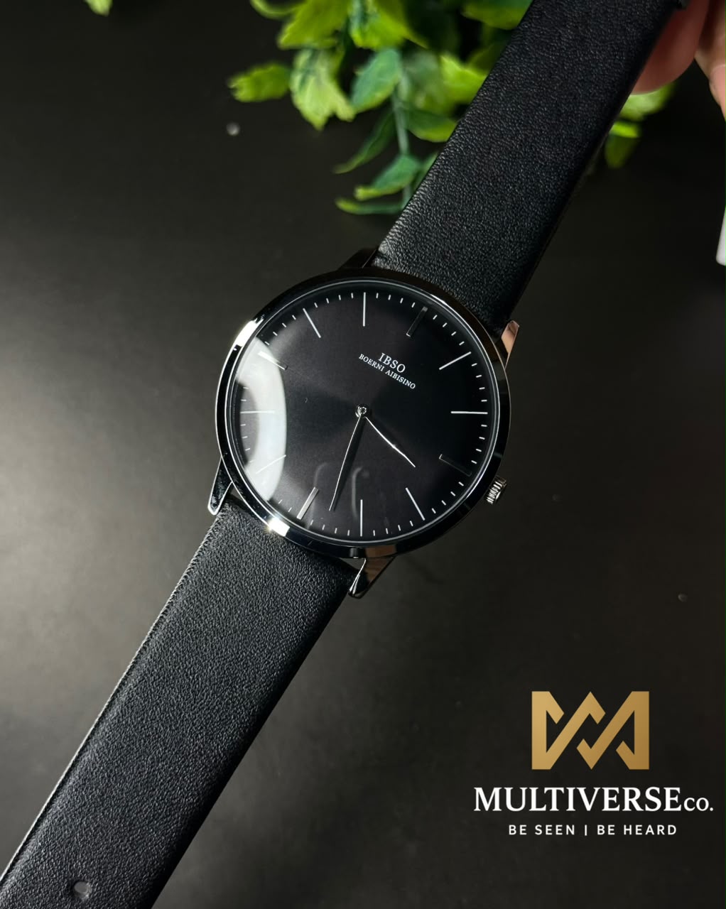 IBSO MINIMALIST SUNBURST LEATHER BLACK STRAP BLACK DIAL WATCH B2806G_img_0