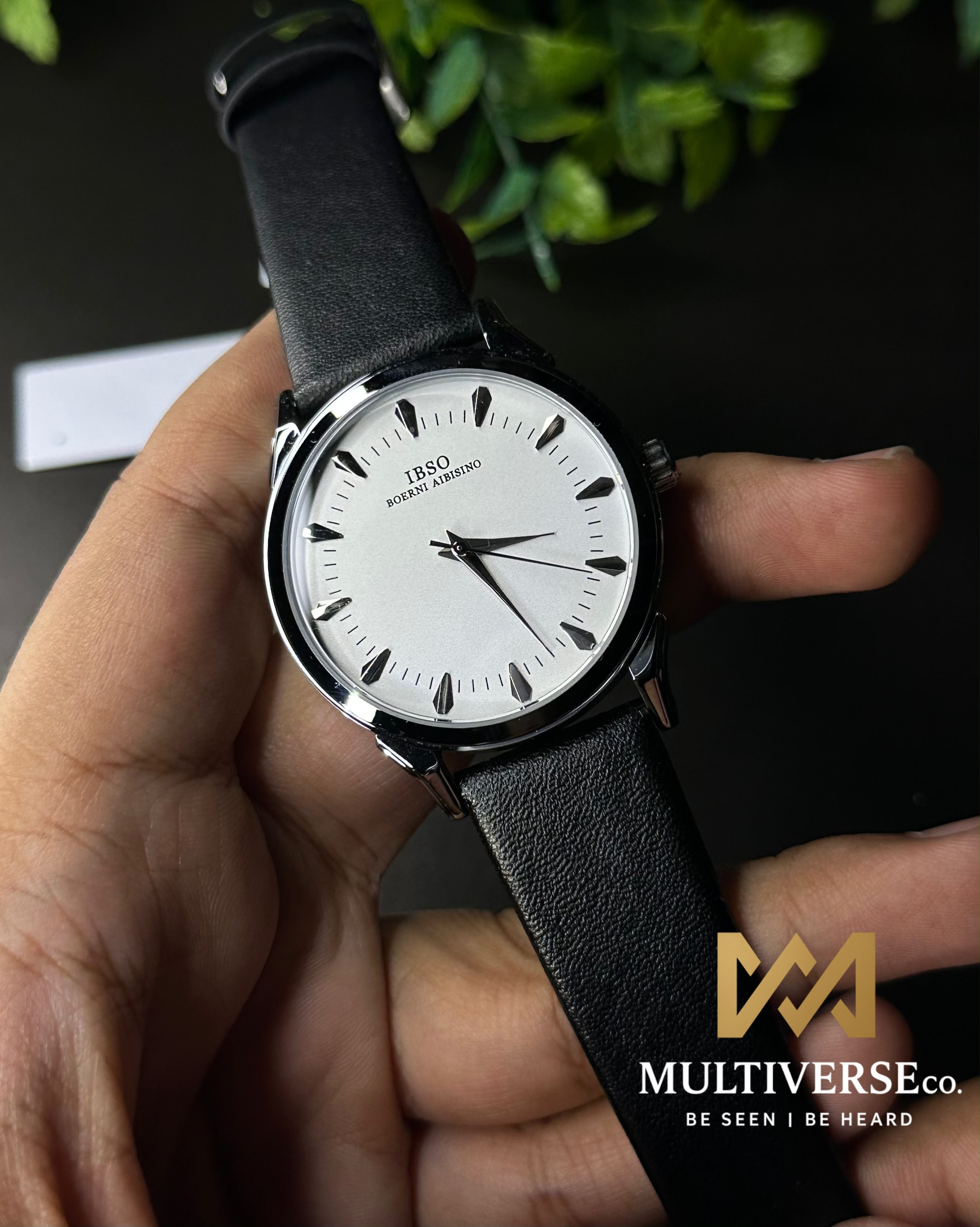 IBSO FACETED ARROWHEAD DIAL BLACK LEATHER WHITE DIAL WATCH S1388G_img_2