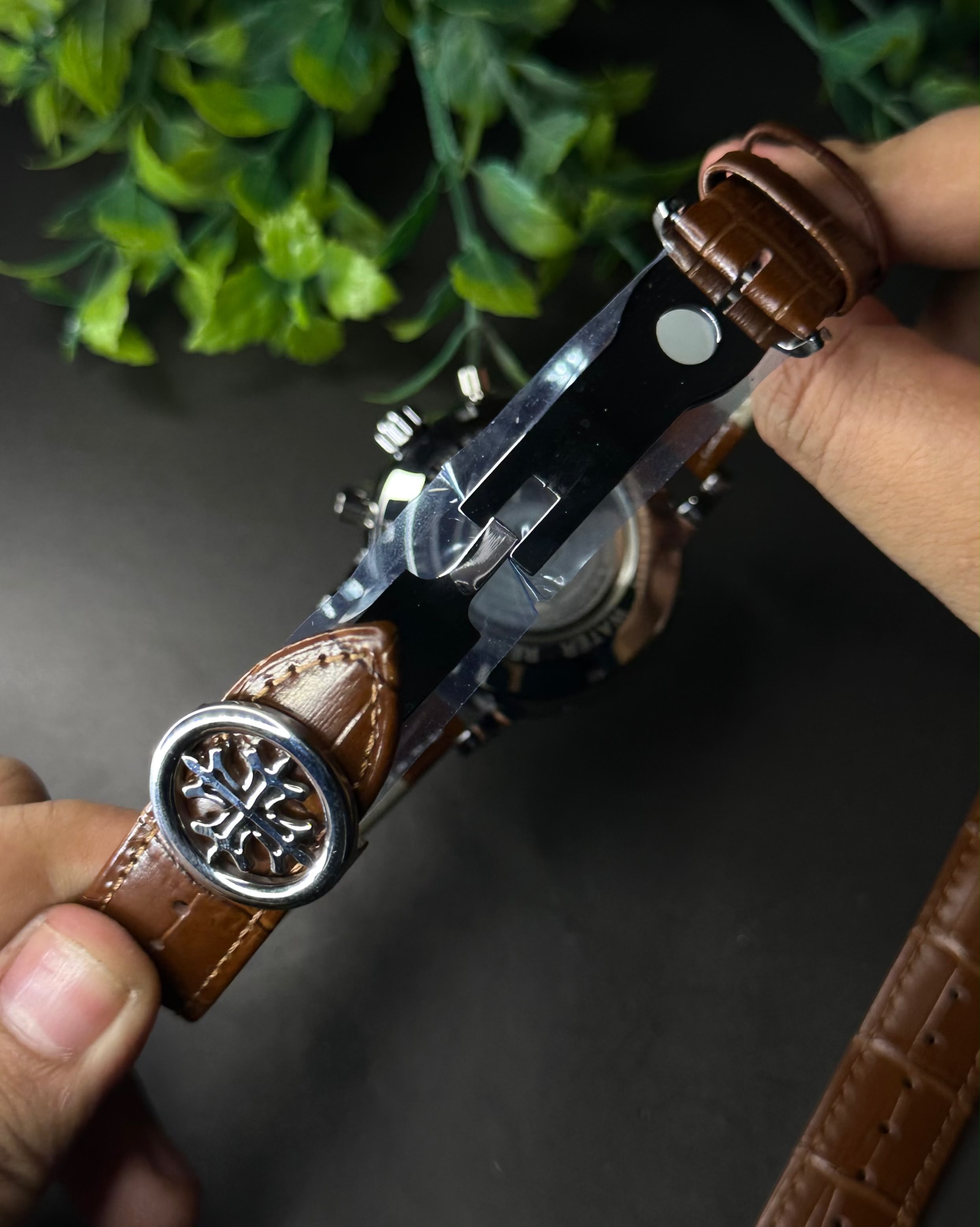PATEK PHILIPPE GRAND CALENDAR OPEN-HEART PERPETUAL BROWN LEATHER WATCH_img_6