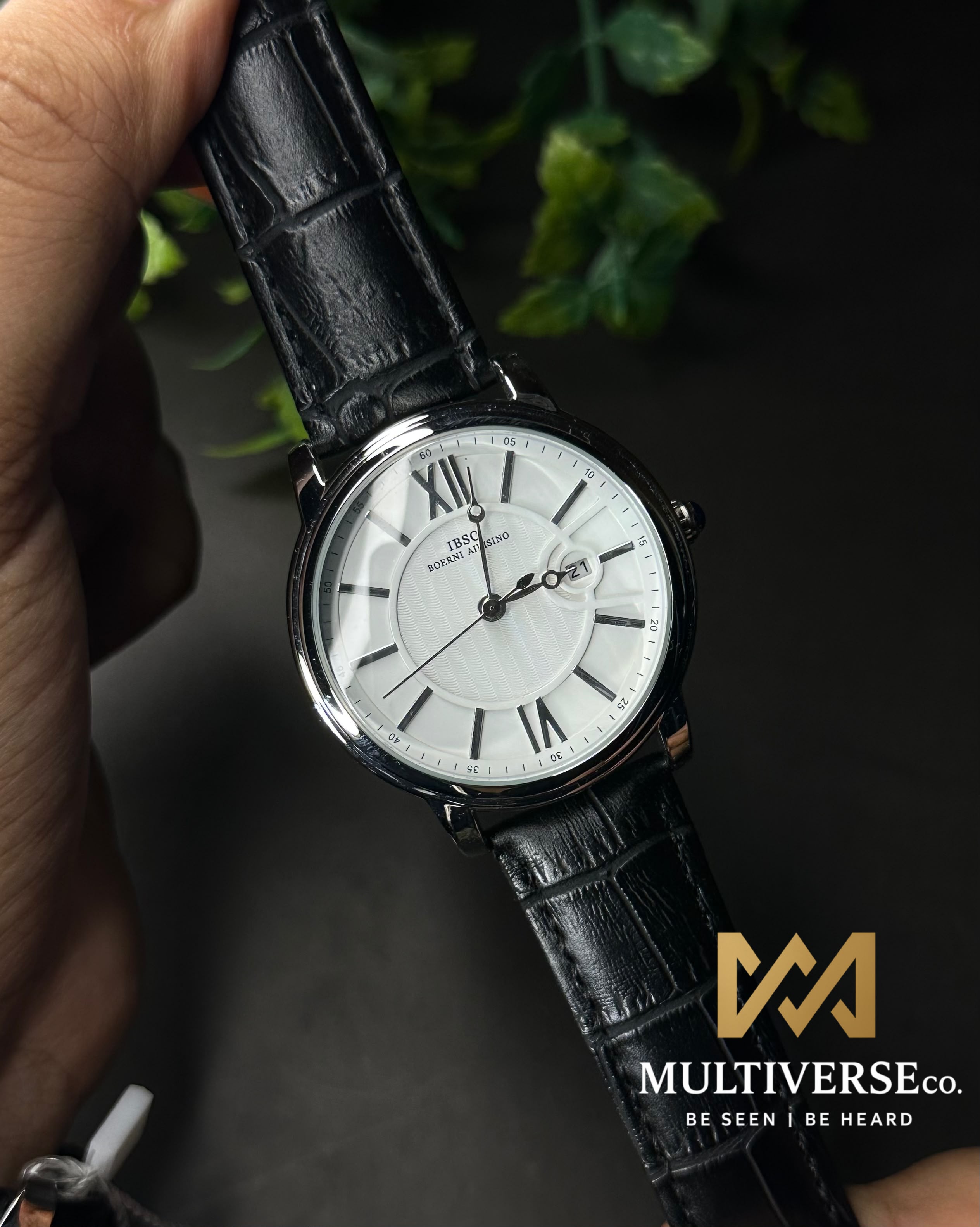 IBSO GUILLOCHÉ ROMAN BLACK LEATHER WHITE DIAL WATCH S3893G_img_2