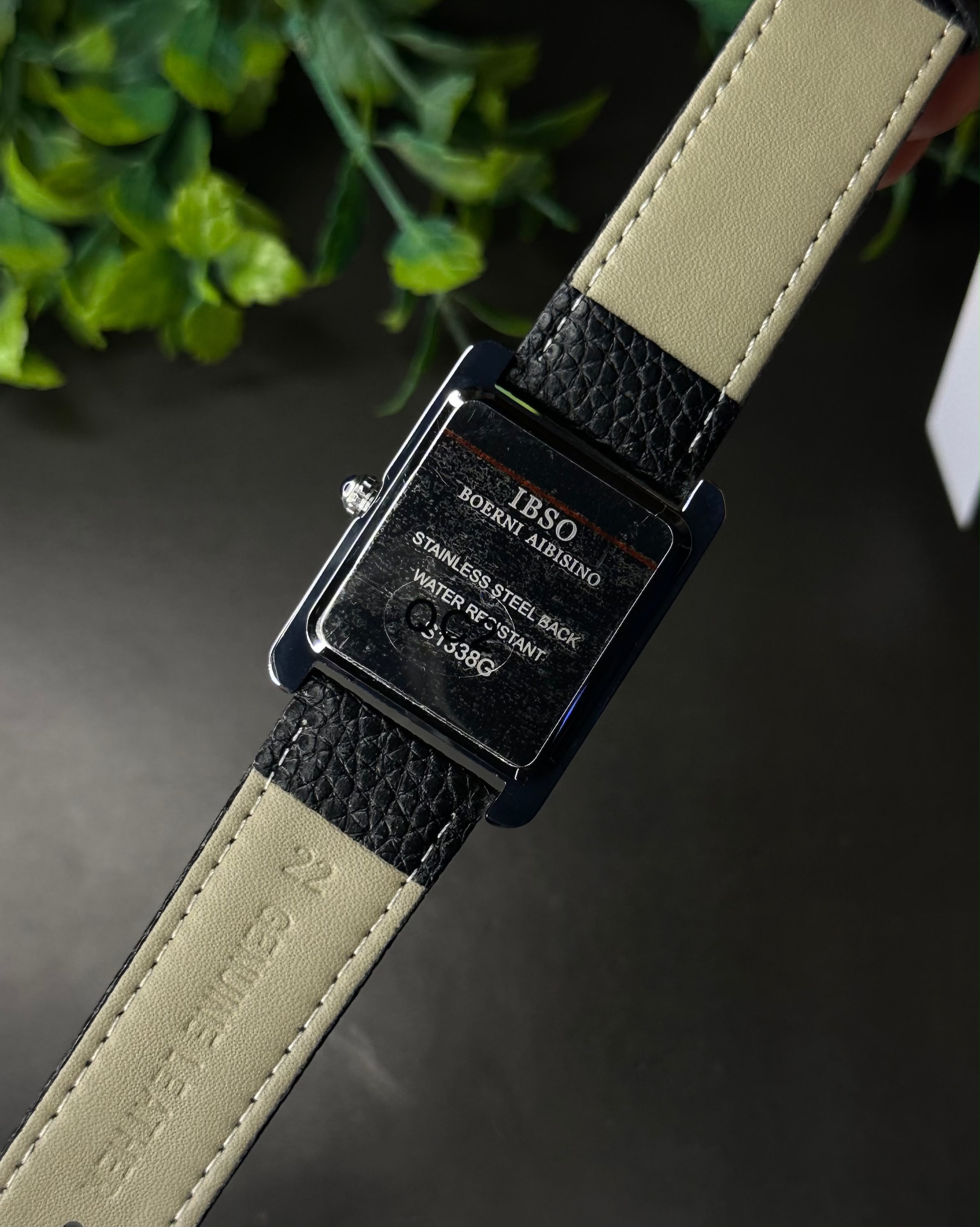 IBSO TANK ROMAN NUMERAL BLACK LEATHER WHITE DIAL WATCH_img_6