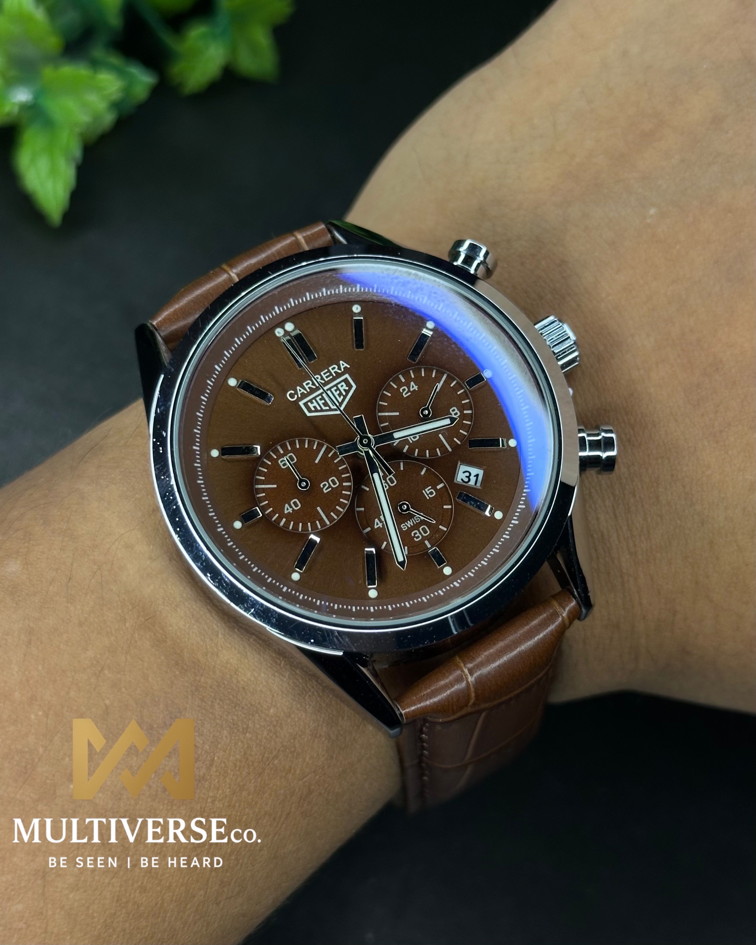 TAG HEUER CARRERA CHRONOGRAPH SILVER CASE BROWN BELT BROWN DIAL (AA)_img_4