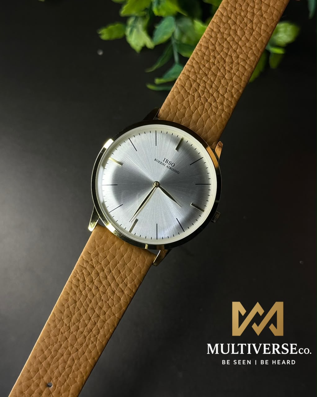 IBSO MINIMALIST SUNBURST LEATHER MUSTARD STRAP WHITE DIAL WATCH B2806G_img_0