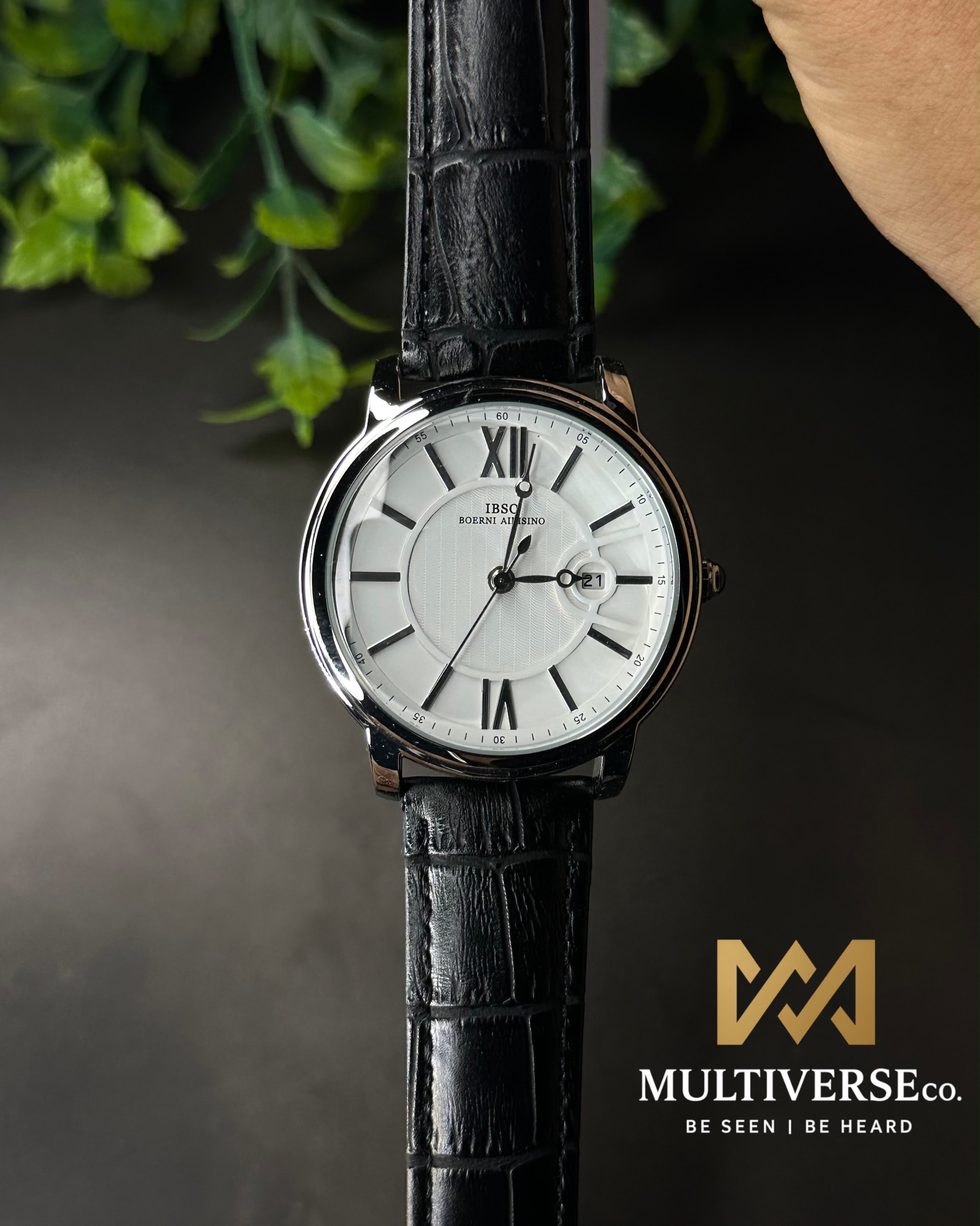 IBSO GUILLOCHÉ ROMAN BLACK LEATHER WHITE DIAL WATCH S3893G_img_1