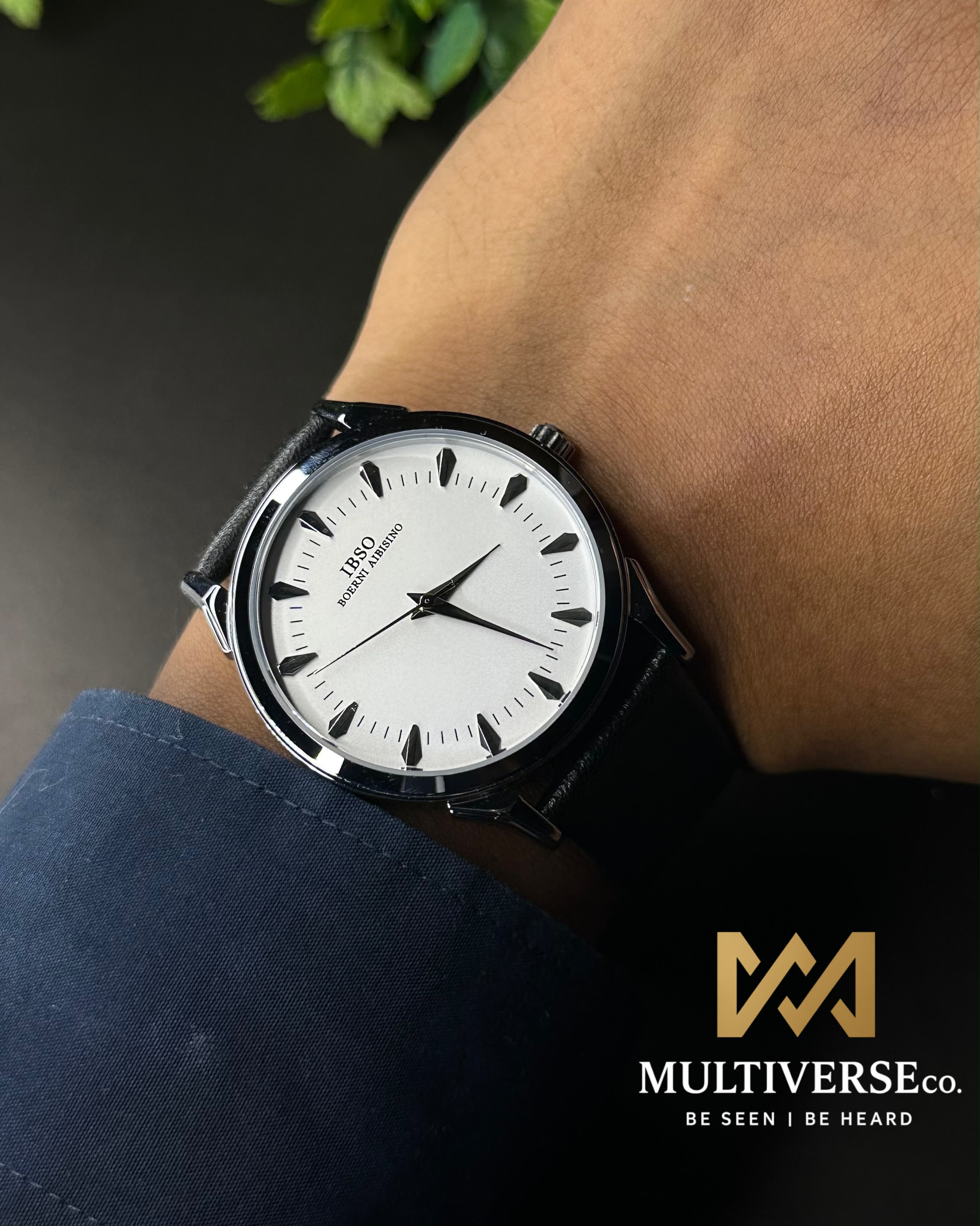 IBSO FACETED ARROWHEAD DIAL BLACK LEATHER WHITE DIAL WATCH S1388G_img_4