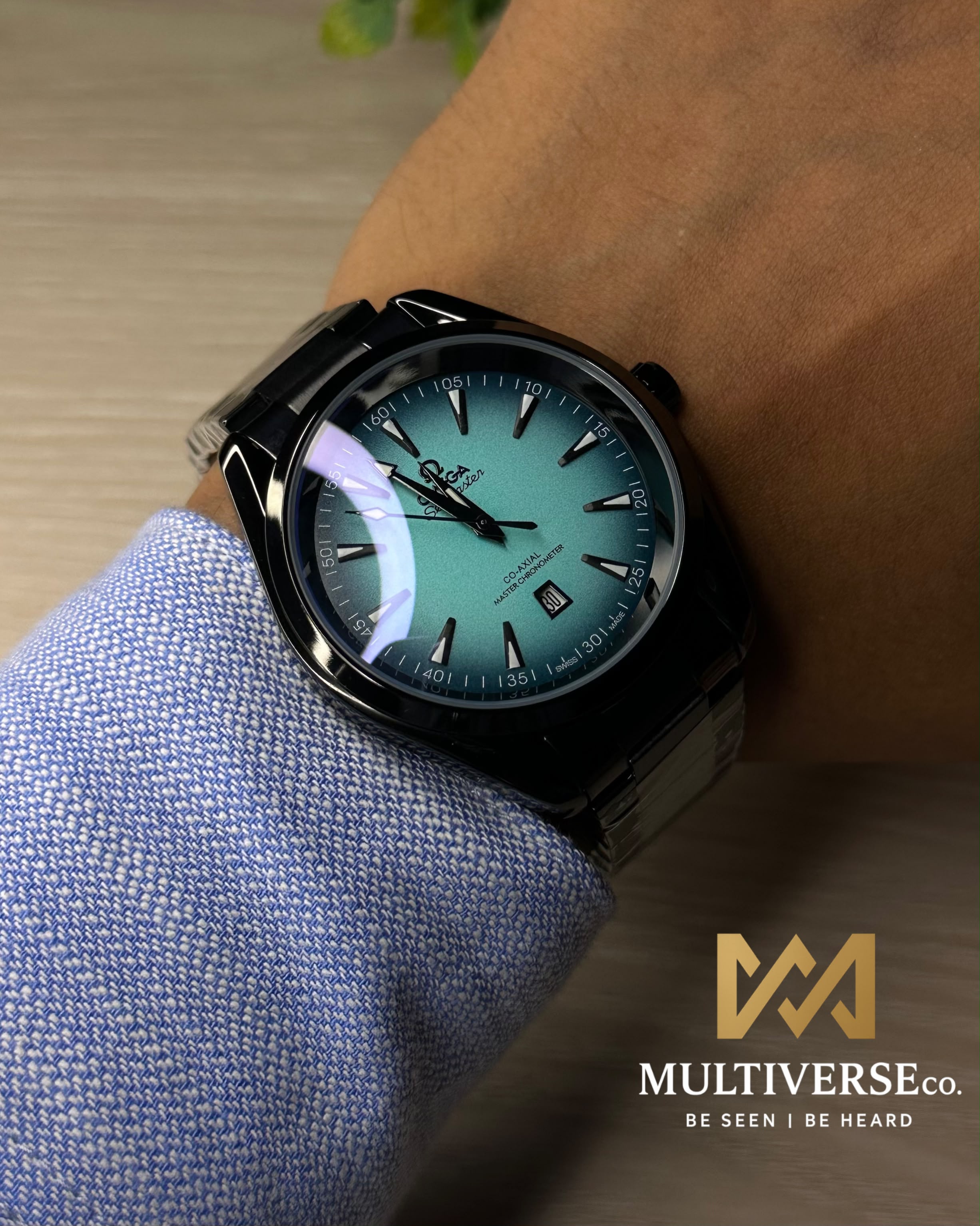 OMEGA AQUA TERRA SHADES TIFFANY BLACK CHAIN QUARTZ MOVEMENT_img_2