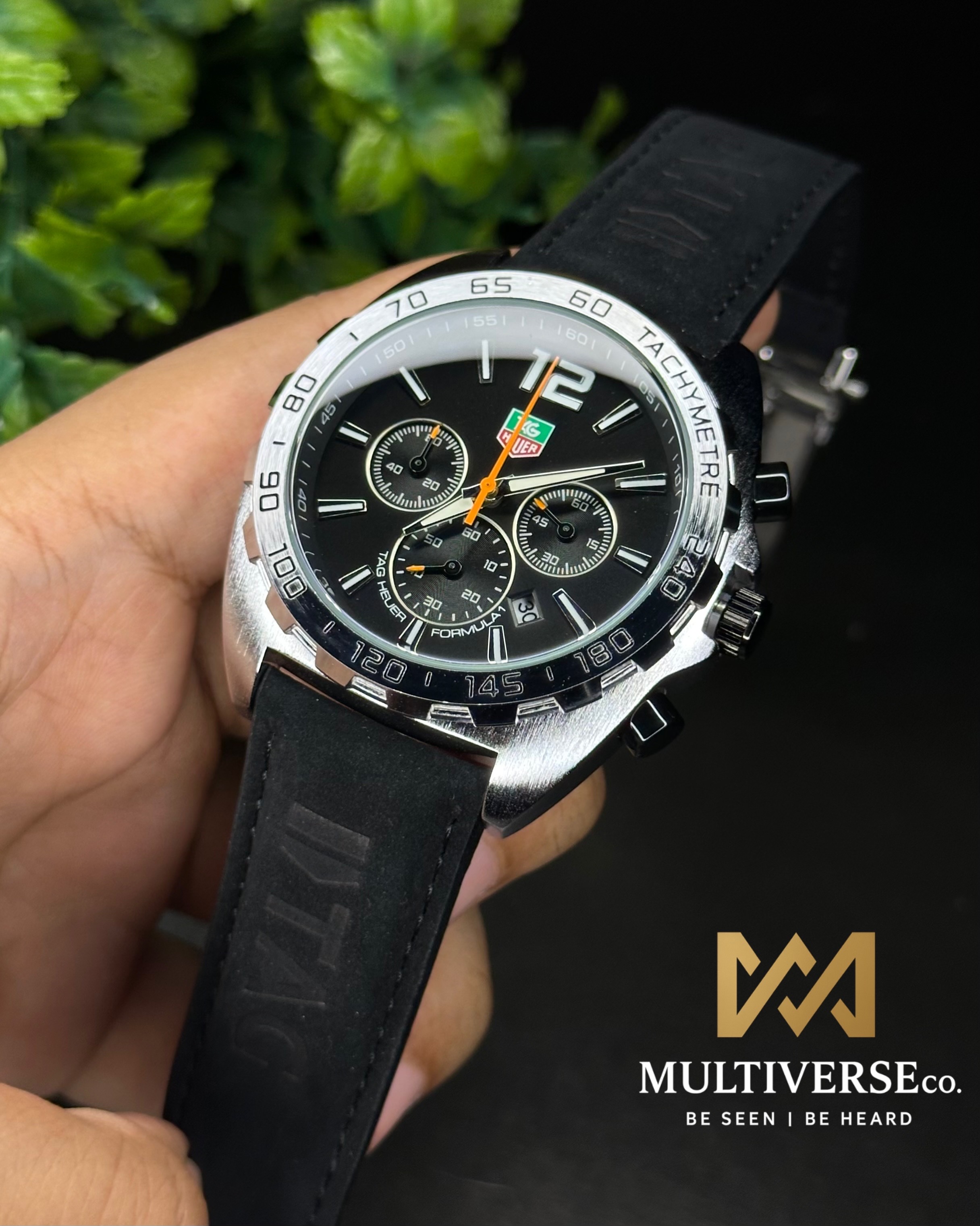 TAG HEUER FORMULA 1 CHRONOGRAPH GULF EDITION BLACK BELT SILVER CASE (AA)_img_0