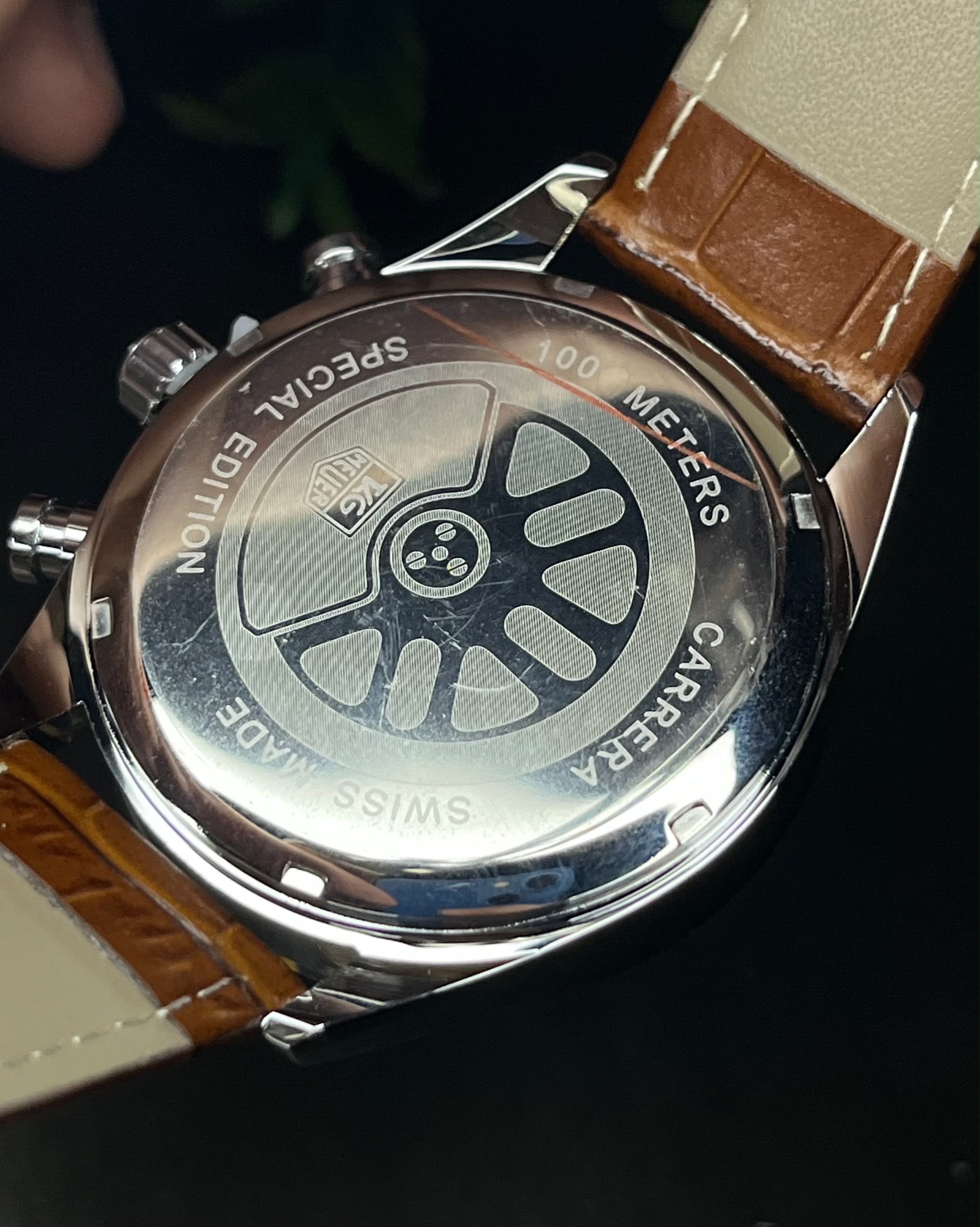 TAG HEUER CARRERA 2 CHRONO PANDA BI-COMPAX BROWN BELT WHITE DIAL BLACK SUB WATCH_img_2