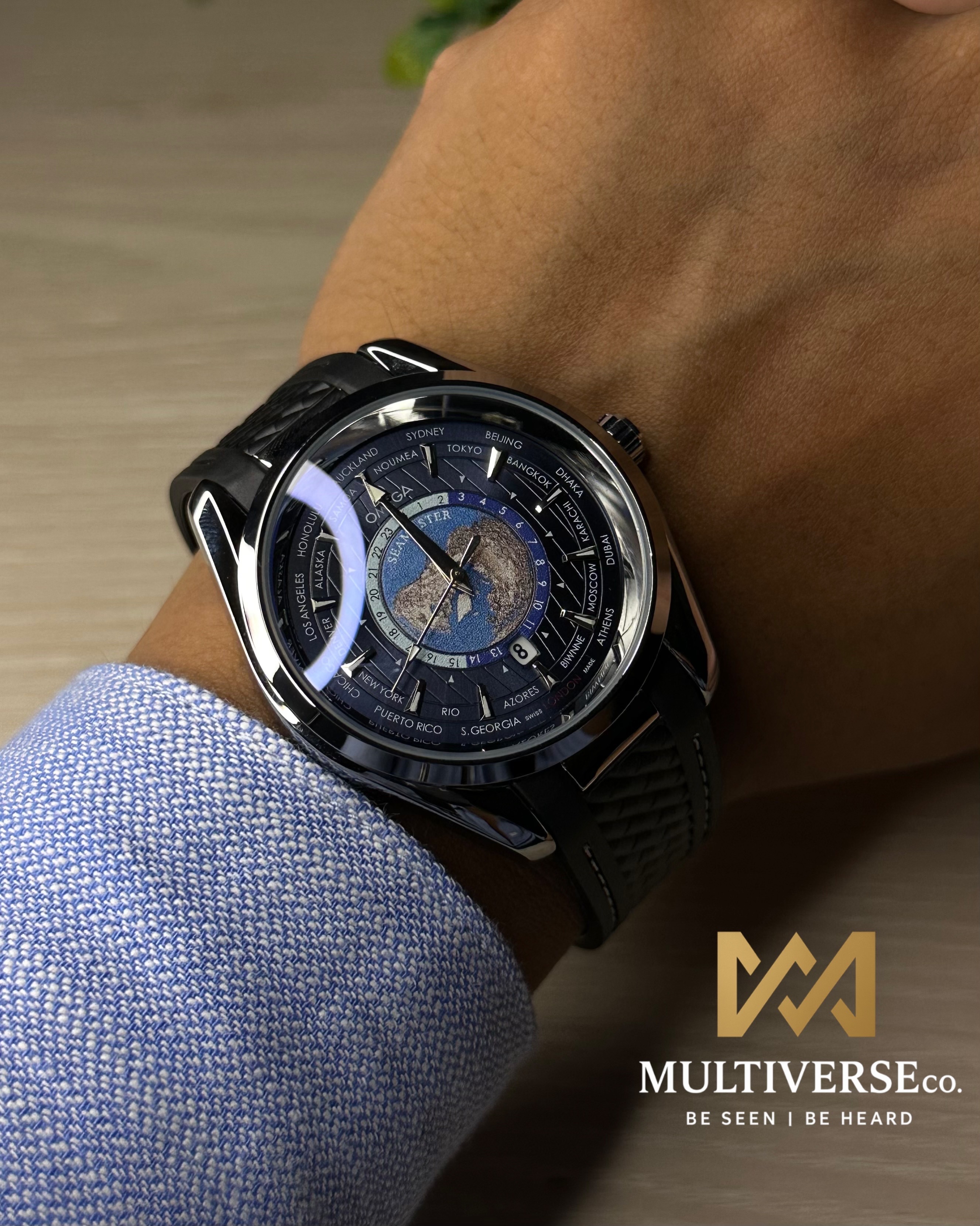 OMEGA SEAMASTER AQUA TERRA WORLDTIMER BLUE DIAL BLACK STRAP WATCH_img_7