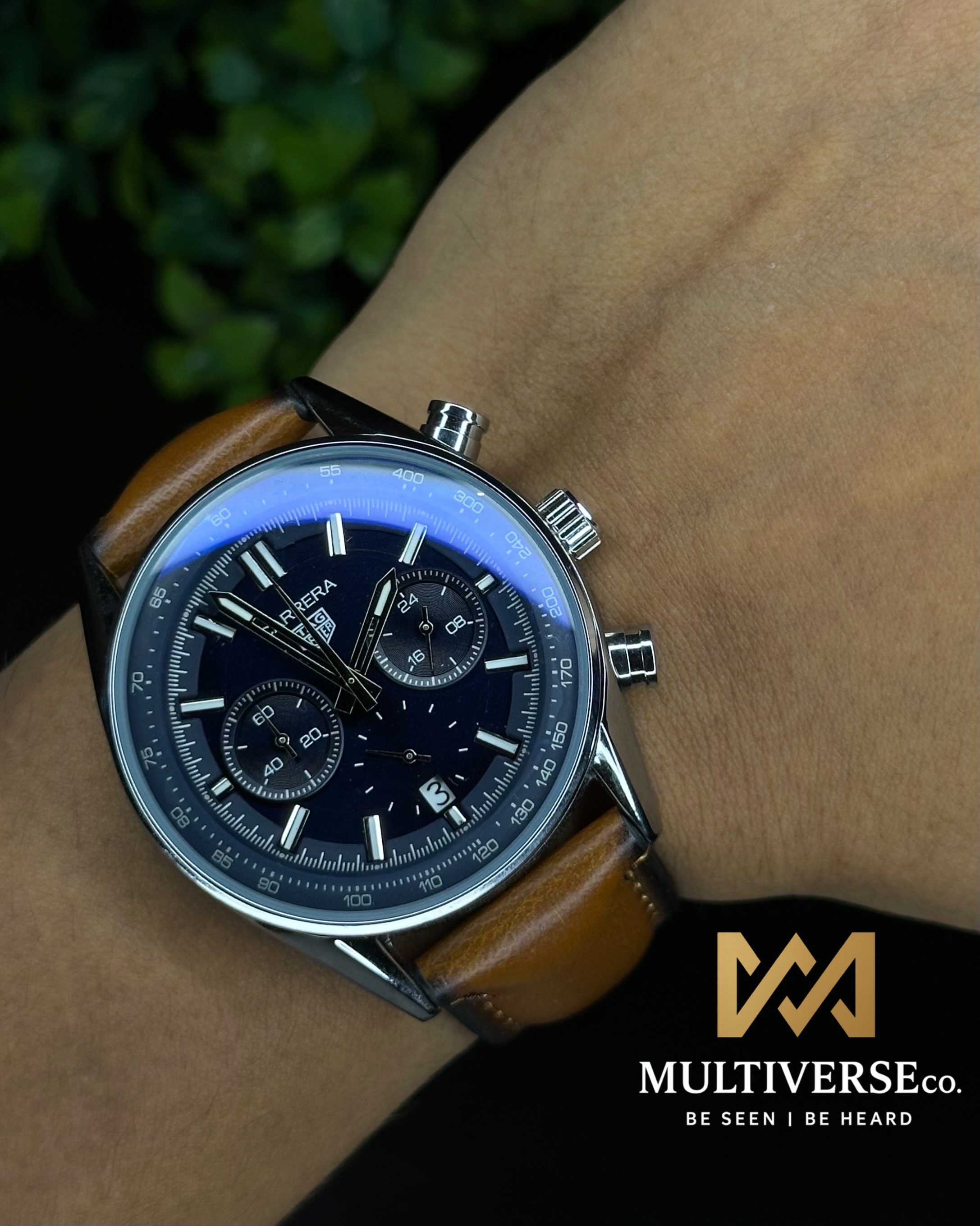 TAG HEUER CARRERA CHRONOGRAPH BLUE DIAL LIGHT BROWN BELT (AA)_img_1