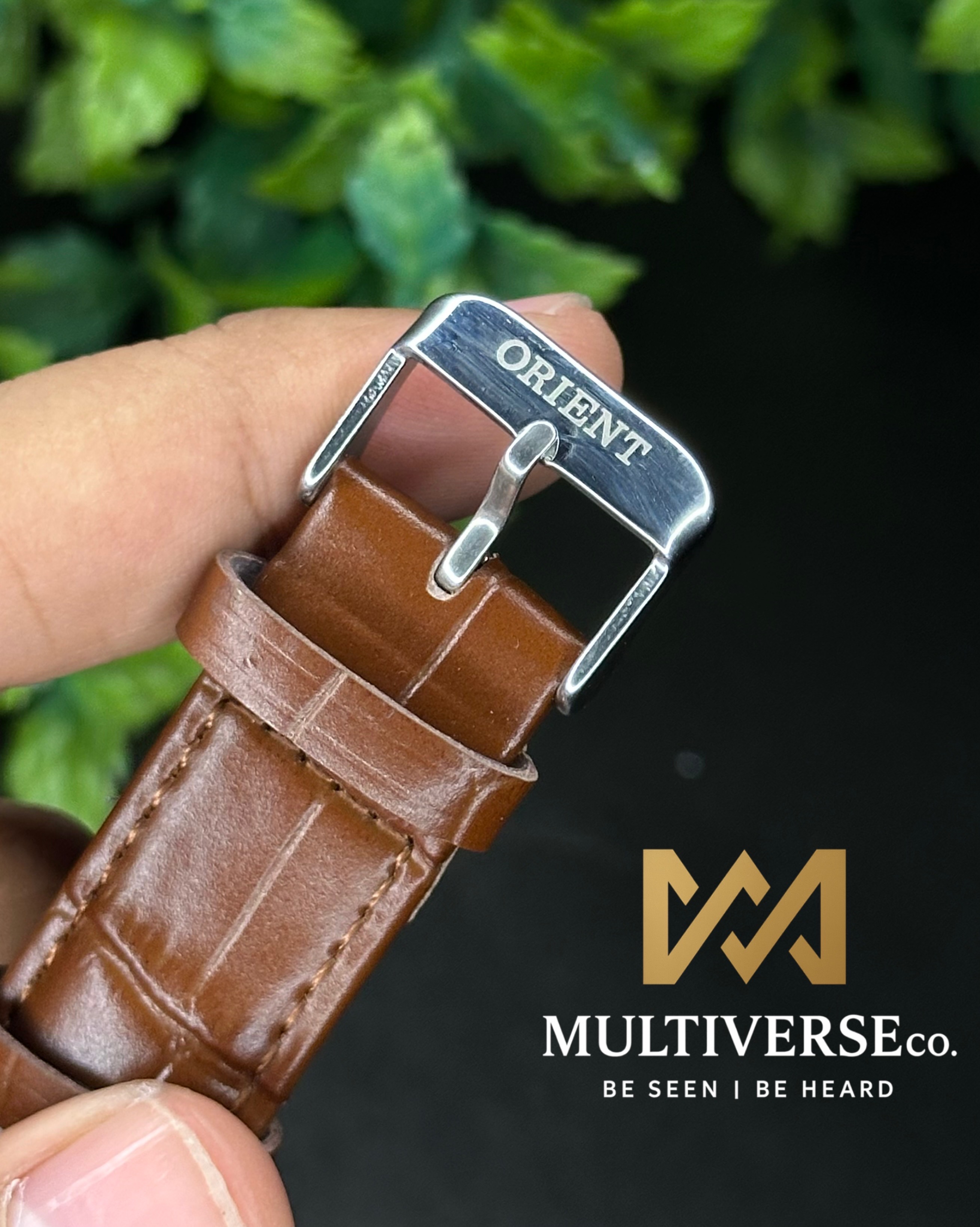 ORIENT BAMBINO OPEN HEART SILVER DIAL GOLDEN CASE AUTOMATIC BROWN LEATHER BELT (SEMI AAA)_img_5