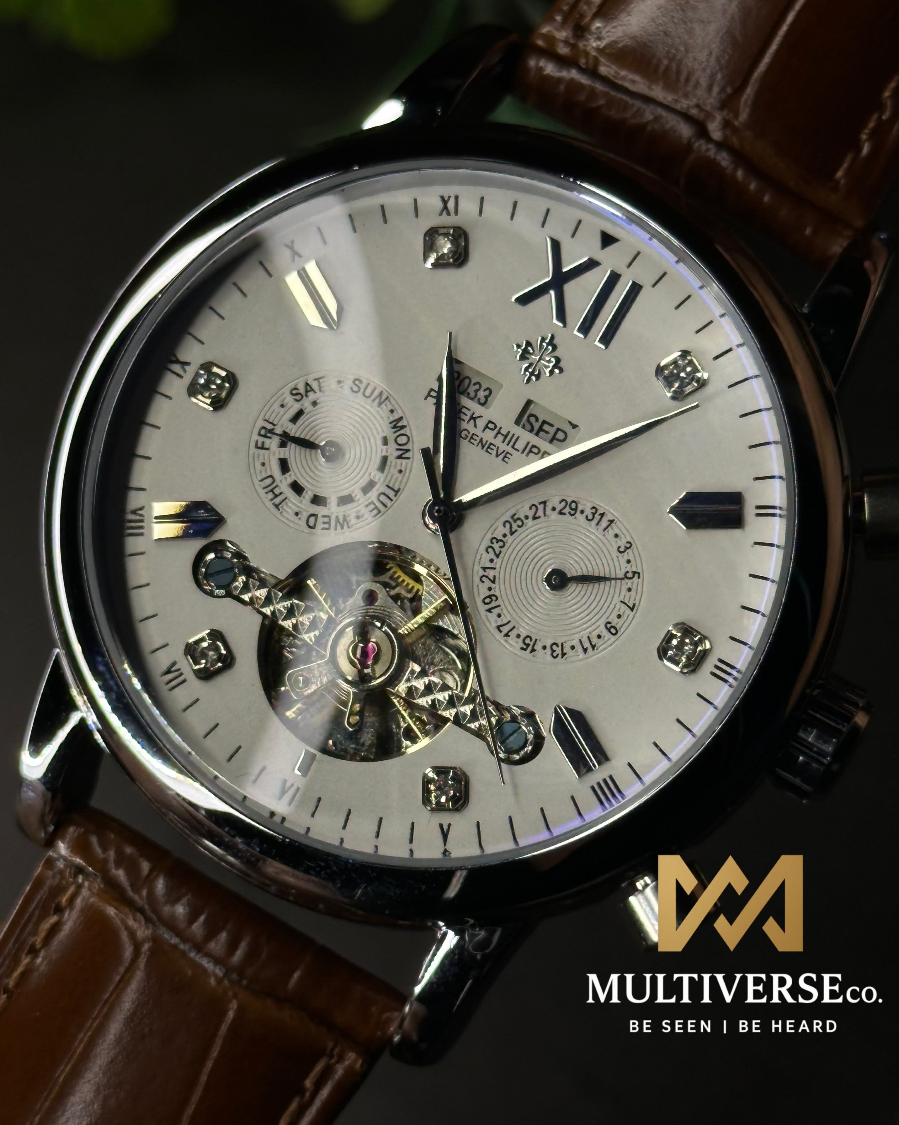 PATEK PHILIPPE GRAND CALENDAR OPEN-HEART PERPETUAL BROWN LEATHER WATCH_img_4