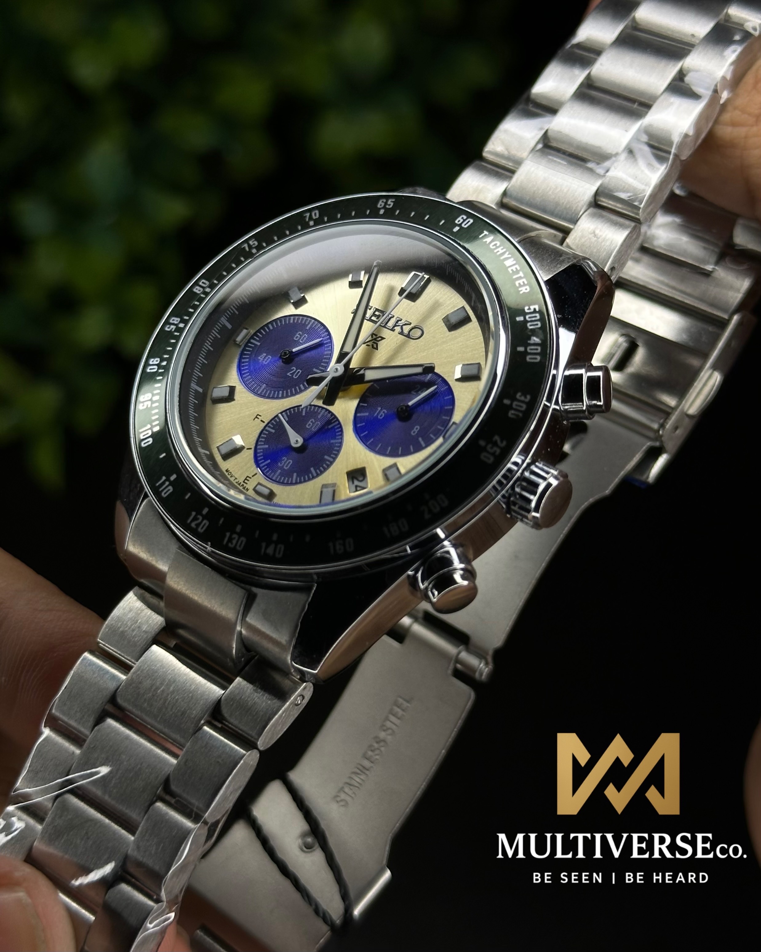 SEIKO PROSPEX SPEEDTIMER CHRONOGRAPH CREAM DIAL GREEN BEZEL (AA)_img_5