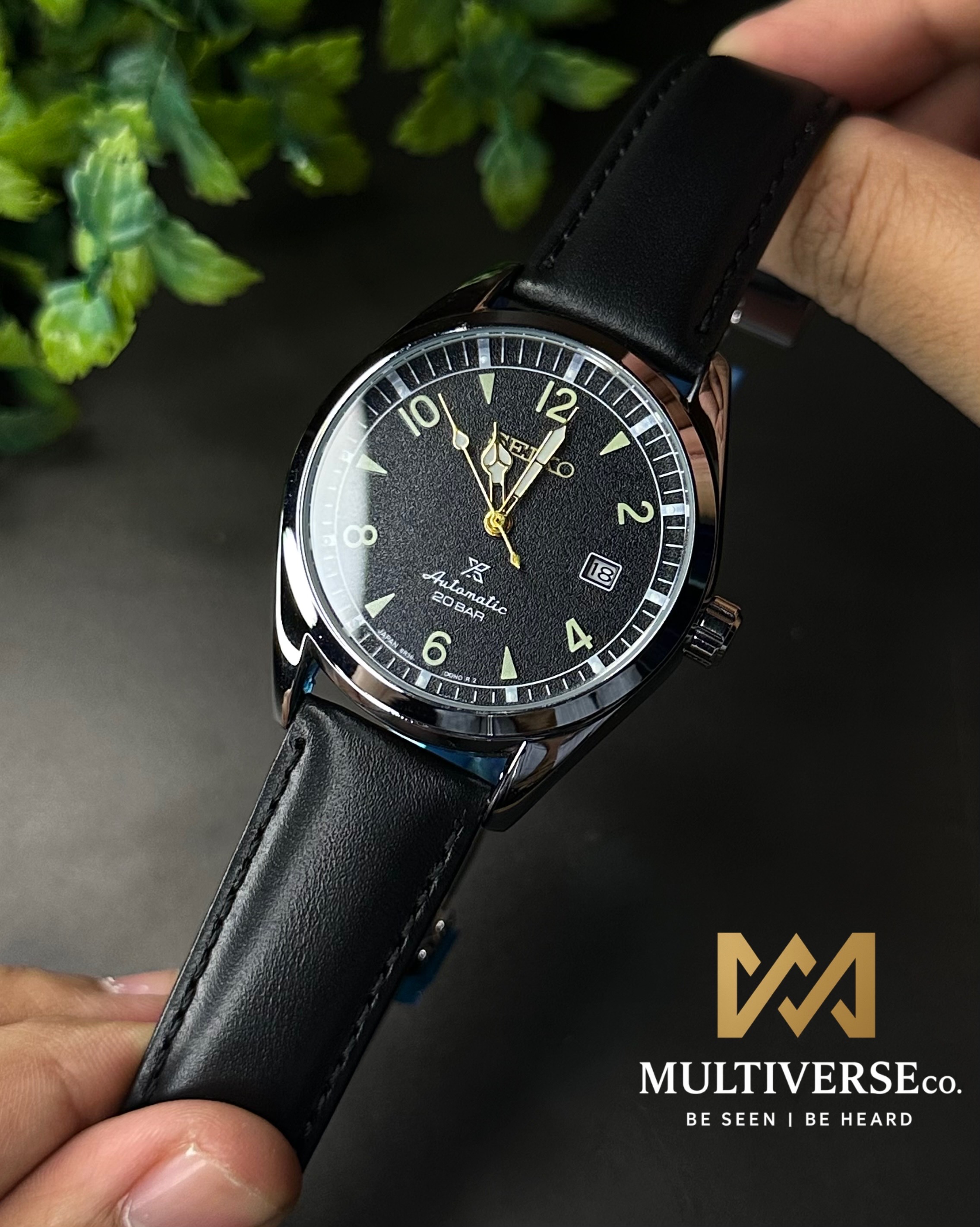 SEIKO PROSPEX ALPINIST AUTOMATIC BLACK LEATHER BLACK DIAL WATCH (AA)