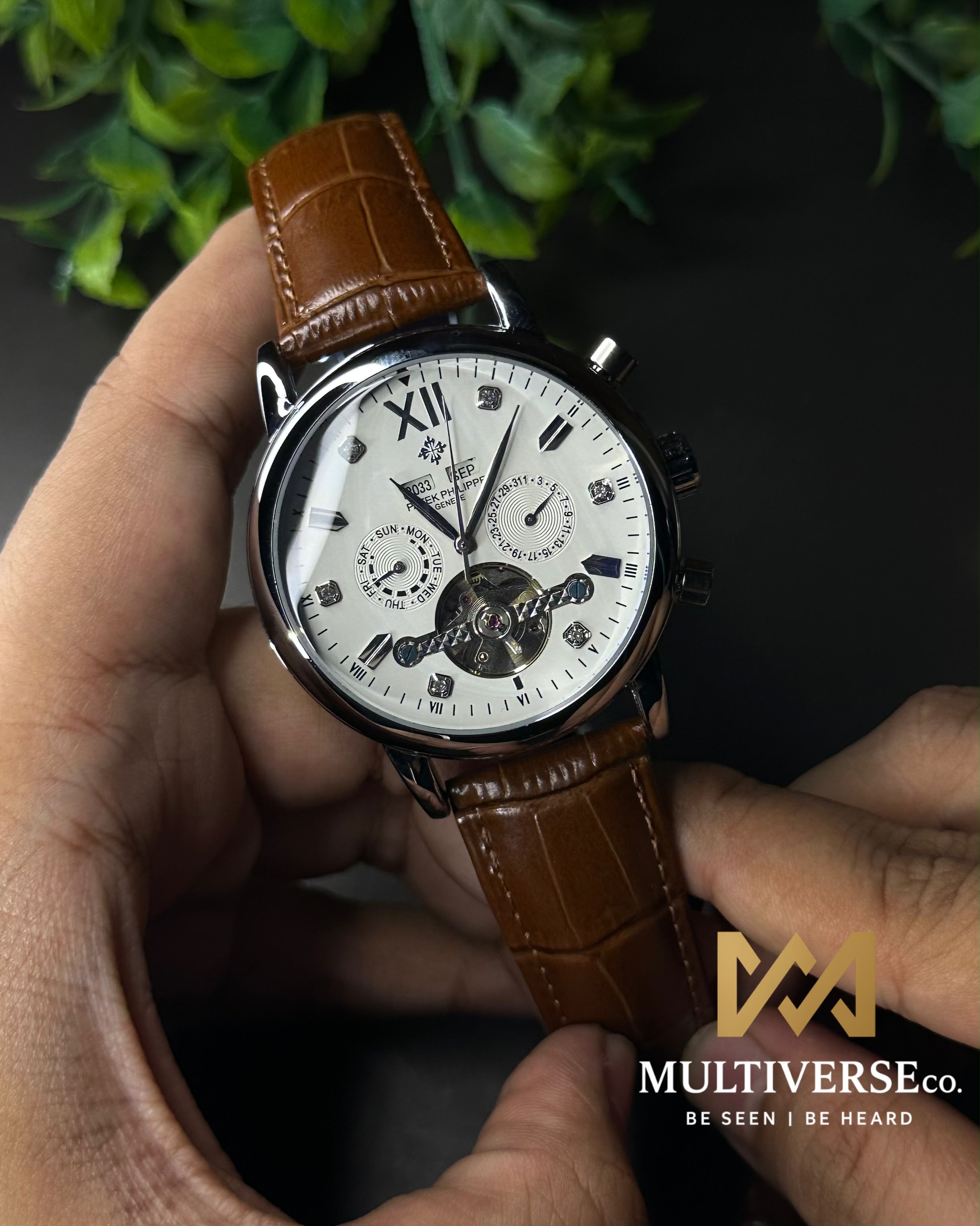 PATEK PHILIPPE GRAND CALENDAR OPEN-HEART PERPETUAL BROWN LEATHER WATCH_img_3
