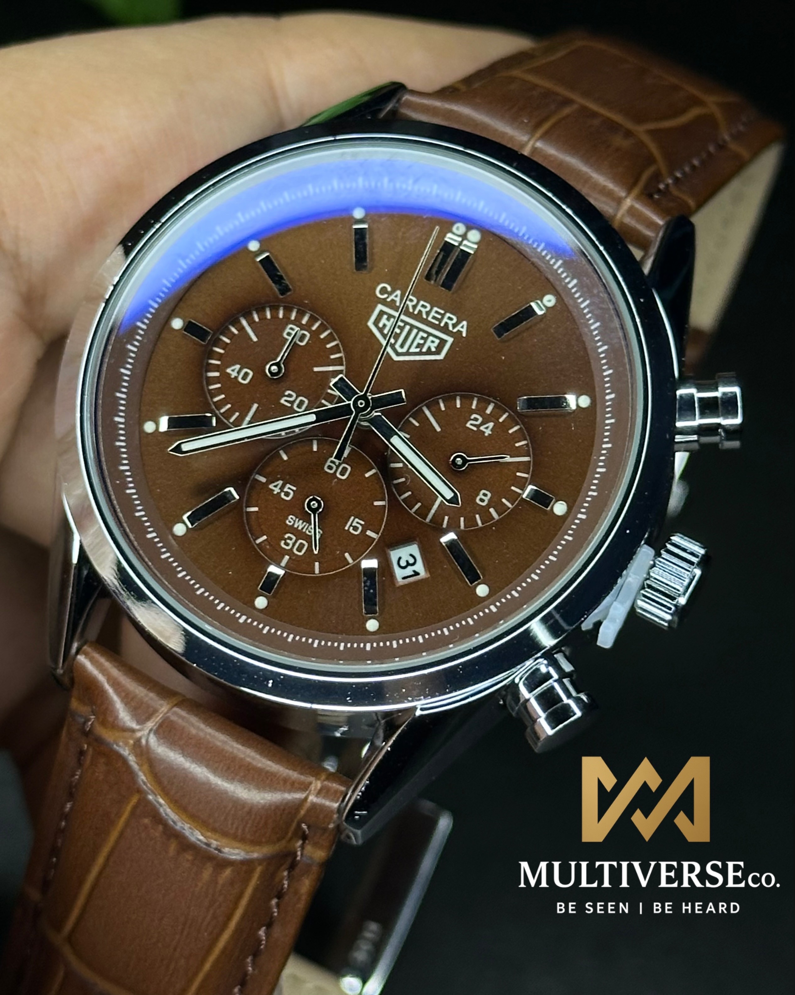 TAG HEUER CARRERA CHRONOGRAPH SILVER CASE BROWN BELT BROWN DIAL (AA)_img_1