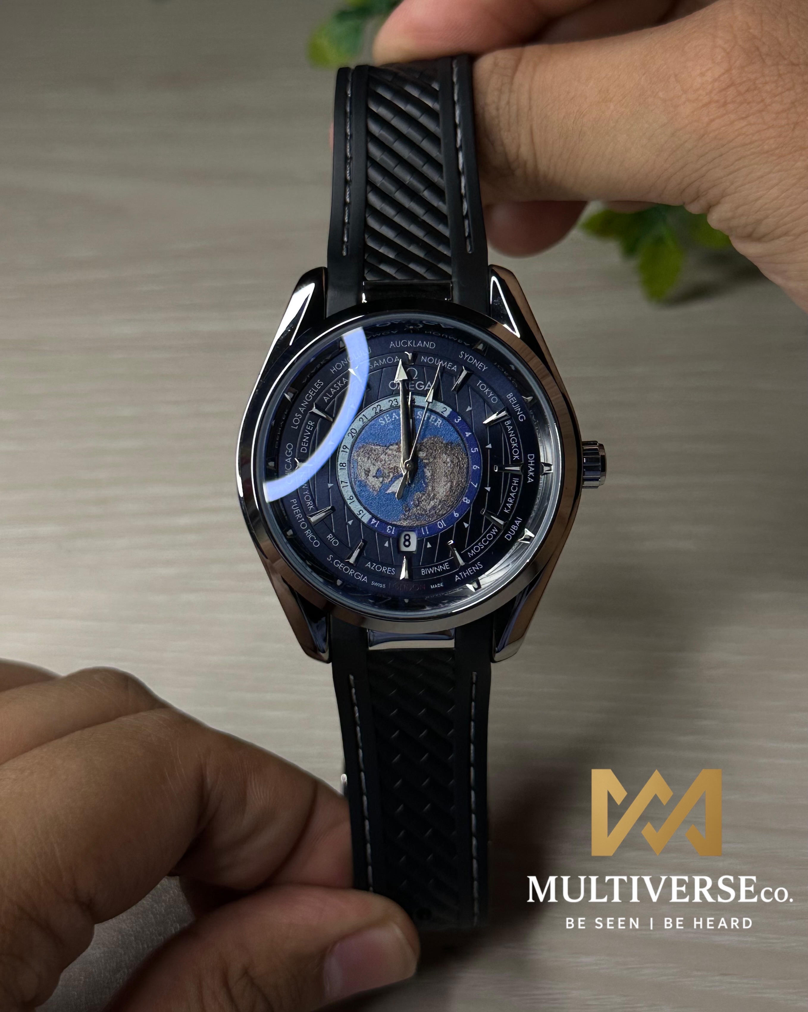 OMEGA SEAMASTER AQUA TERRA WORLDTIMER BLUE DIAL BLACK STRAP WATCH_img_2