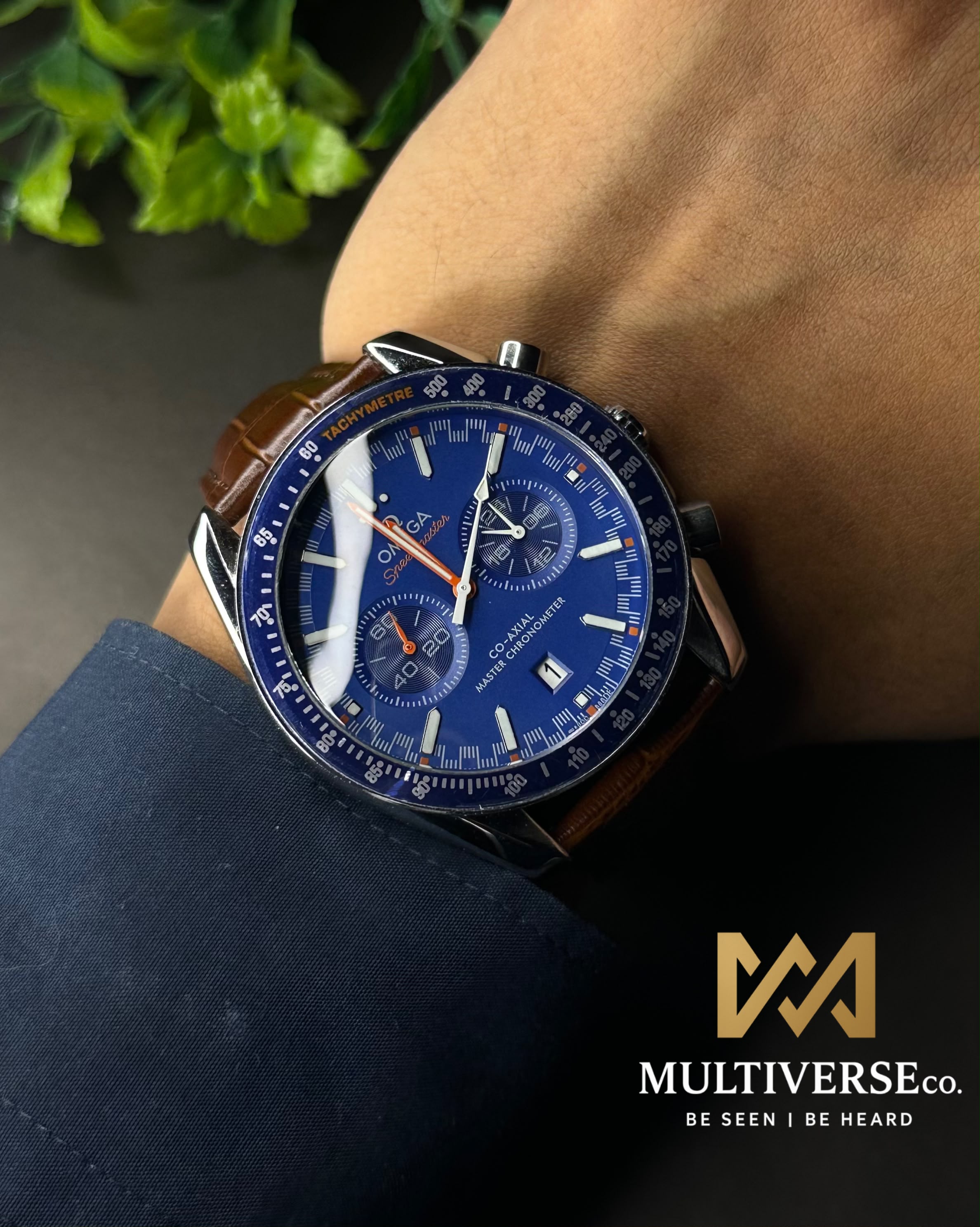 OMEGA SPEEDMASTER RACING CHRONO BROWN LEATHER BLUE DIAL WATCH_img_4