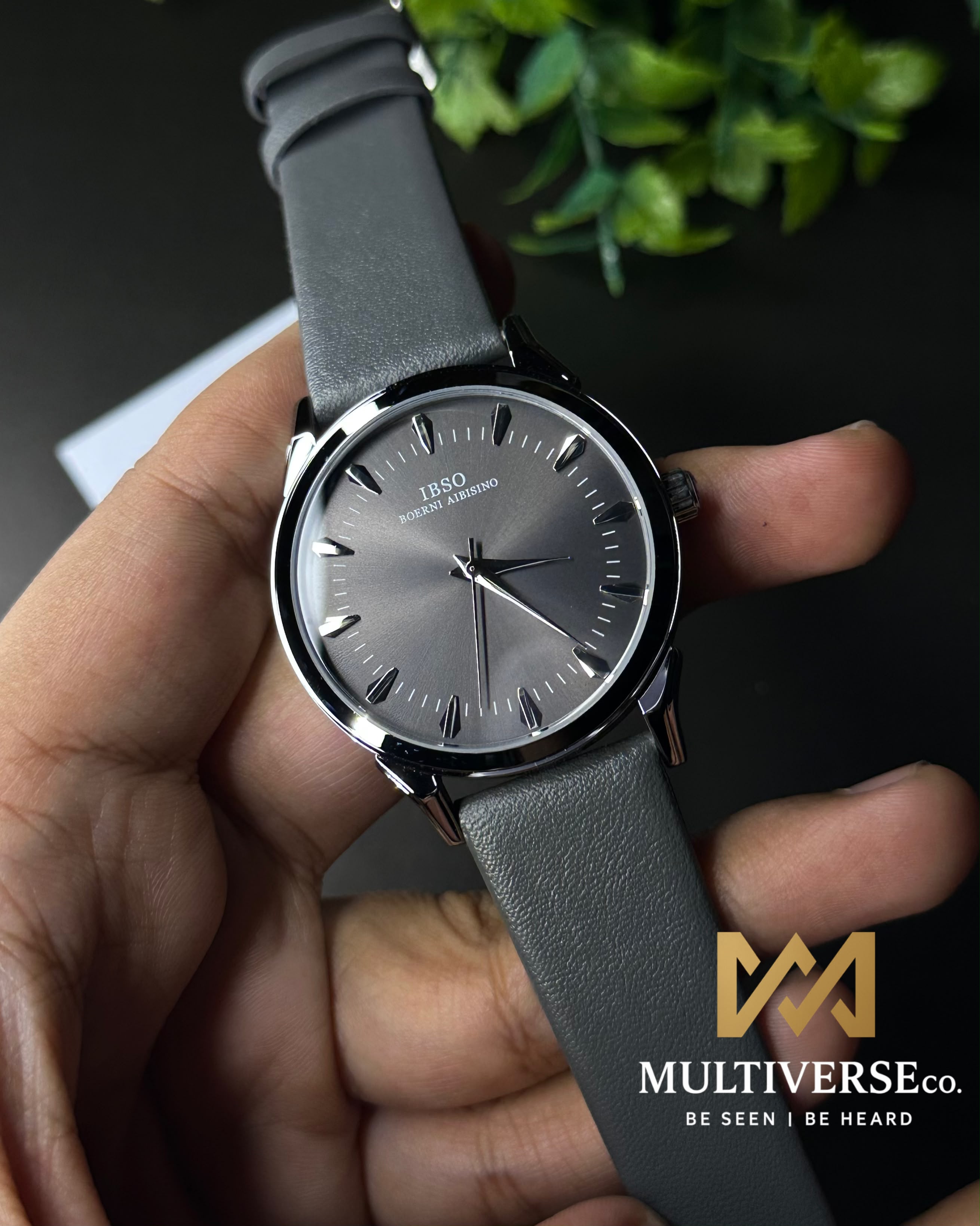 IBSO FACETED ARROWHEAD DIAL GREY LEATHER GREY DIAL WATCH S1388G_img_2