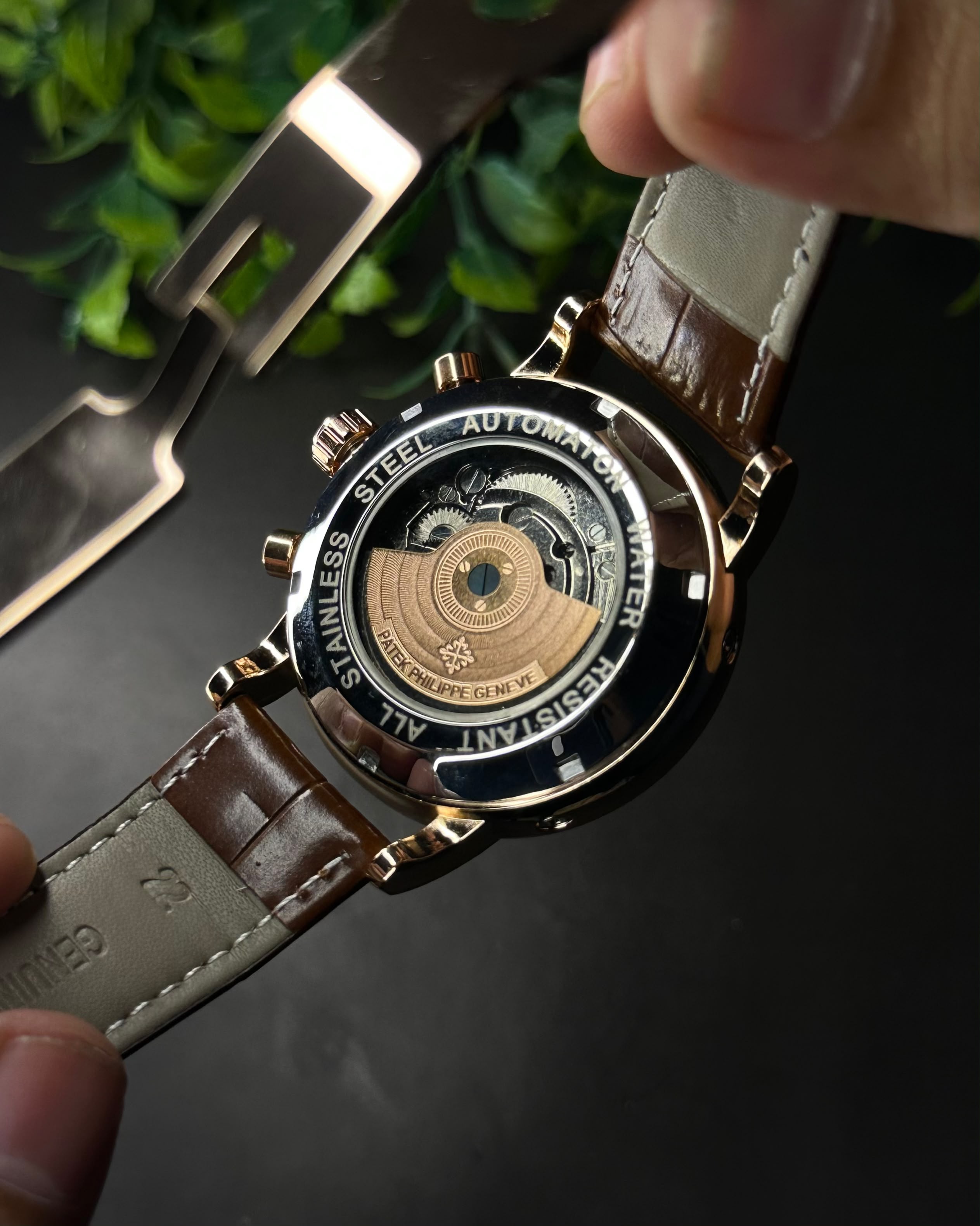 PATEK PHILIPPE GRAND CALENDAR OPEN-HEART PERPETUAL BROWN LEATHER ROSE GOLD TONE WATCH_img_7