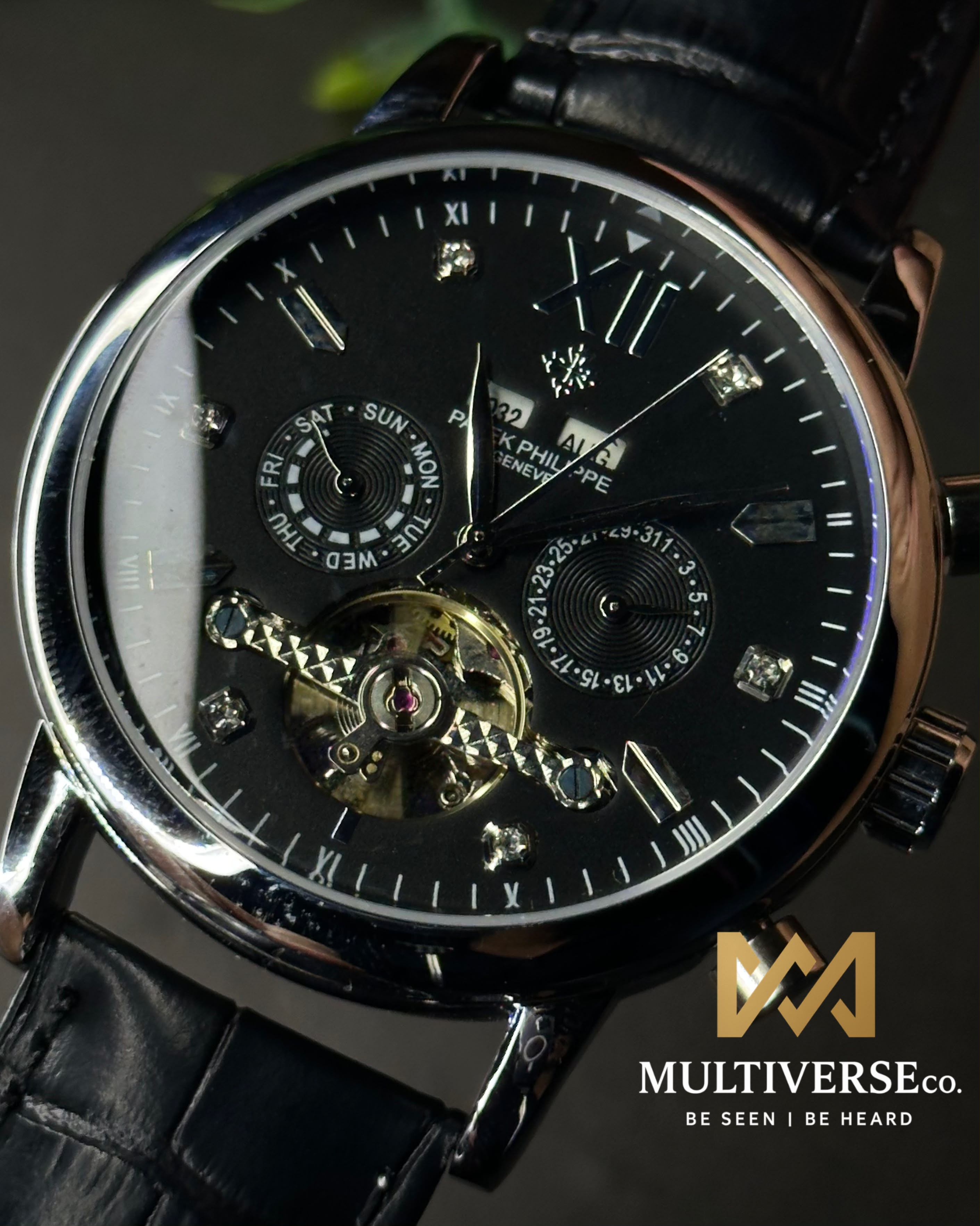 PATEK PHILIPPE GRAND CALENDAR OPEN-HEART PERPETUAL BLACK LEATHER WATCH_img_3