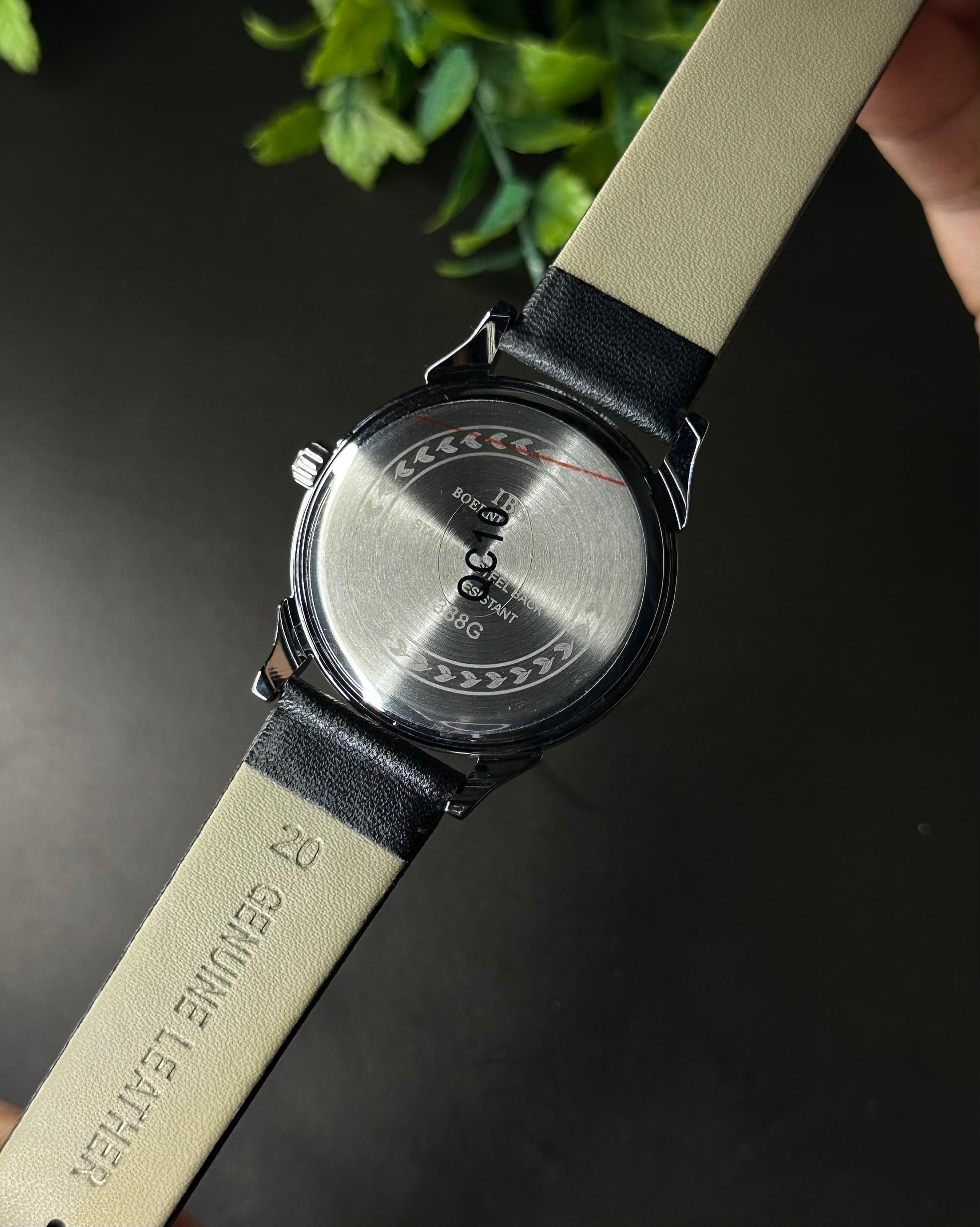IBSO FACETED ARROWHEAD DIAL BLACK LEATHER WHITE DIAL WATCH S1388G_img_5