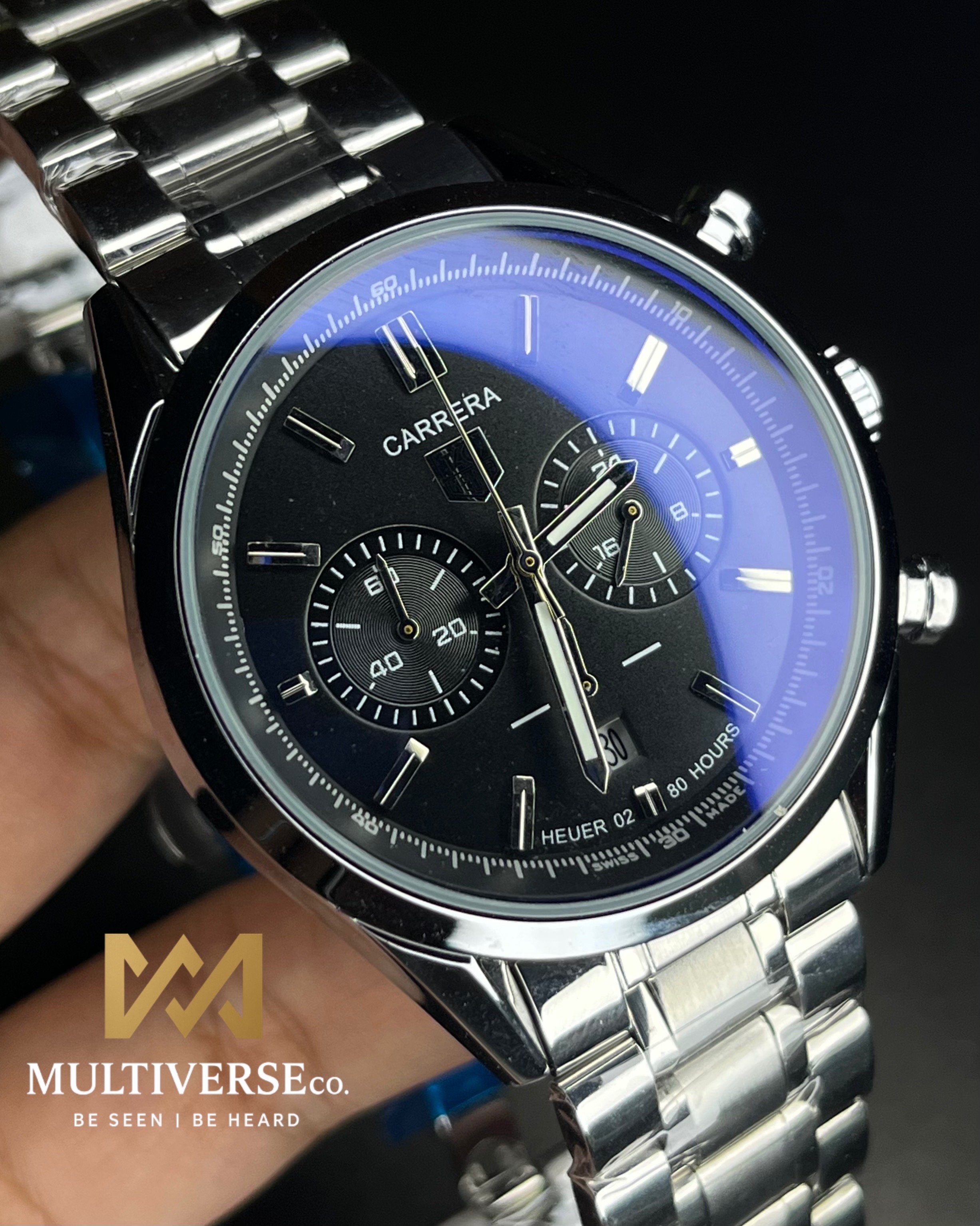 TAG HEUER HERITAGE SPORT CHRONOGRAPH BLACK DIAL STEEL BRACELET (AA)_img_1