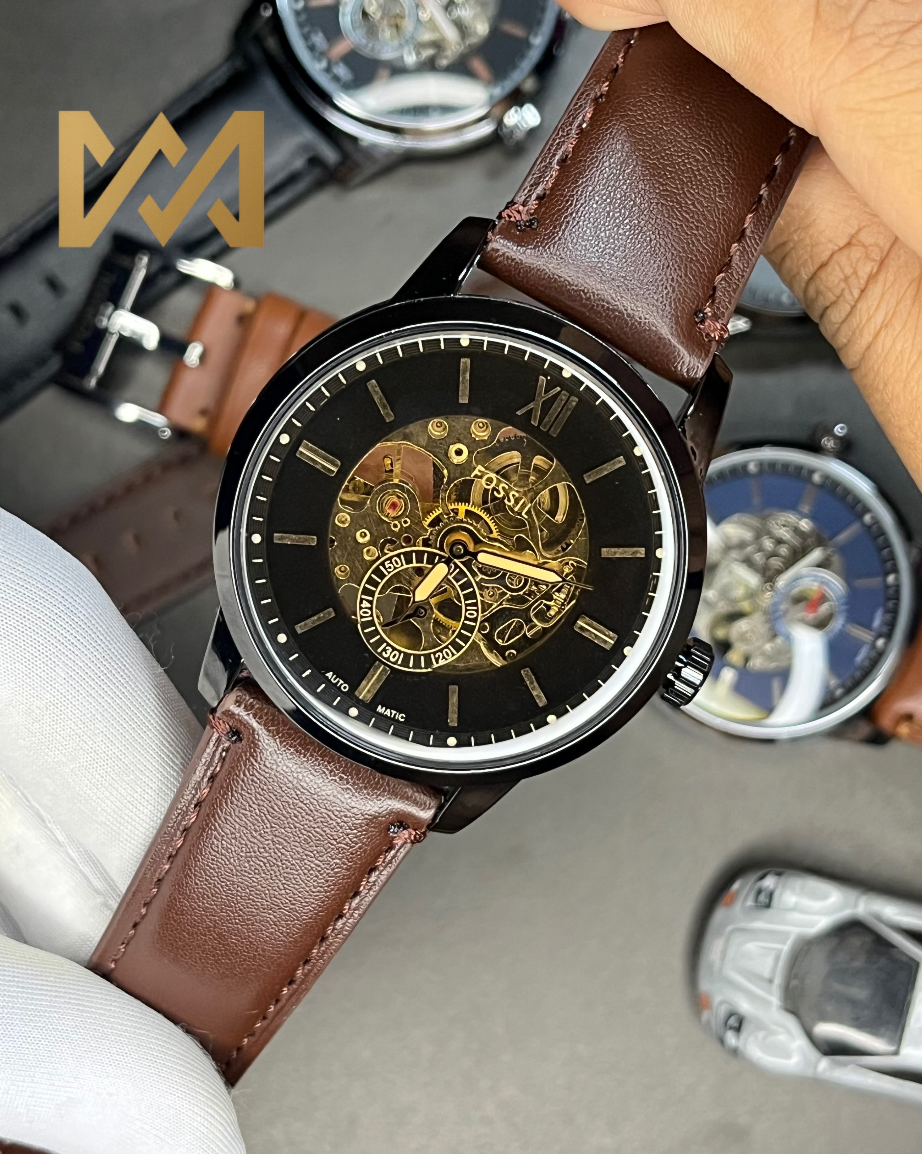 FOSSIL TOWNSMAN AUTOMATIC | BLACK DIAL |DRAK BROWN BELT (AA)_img_0