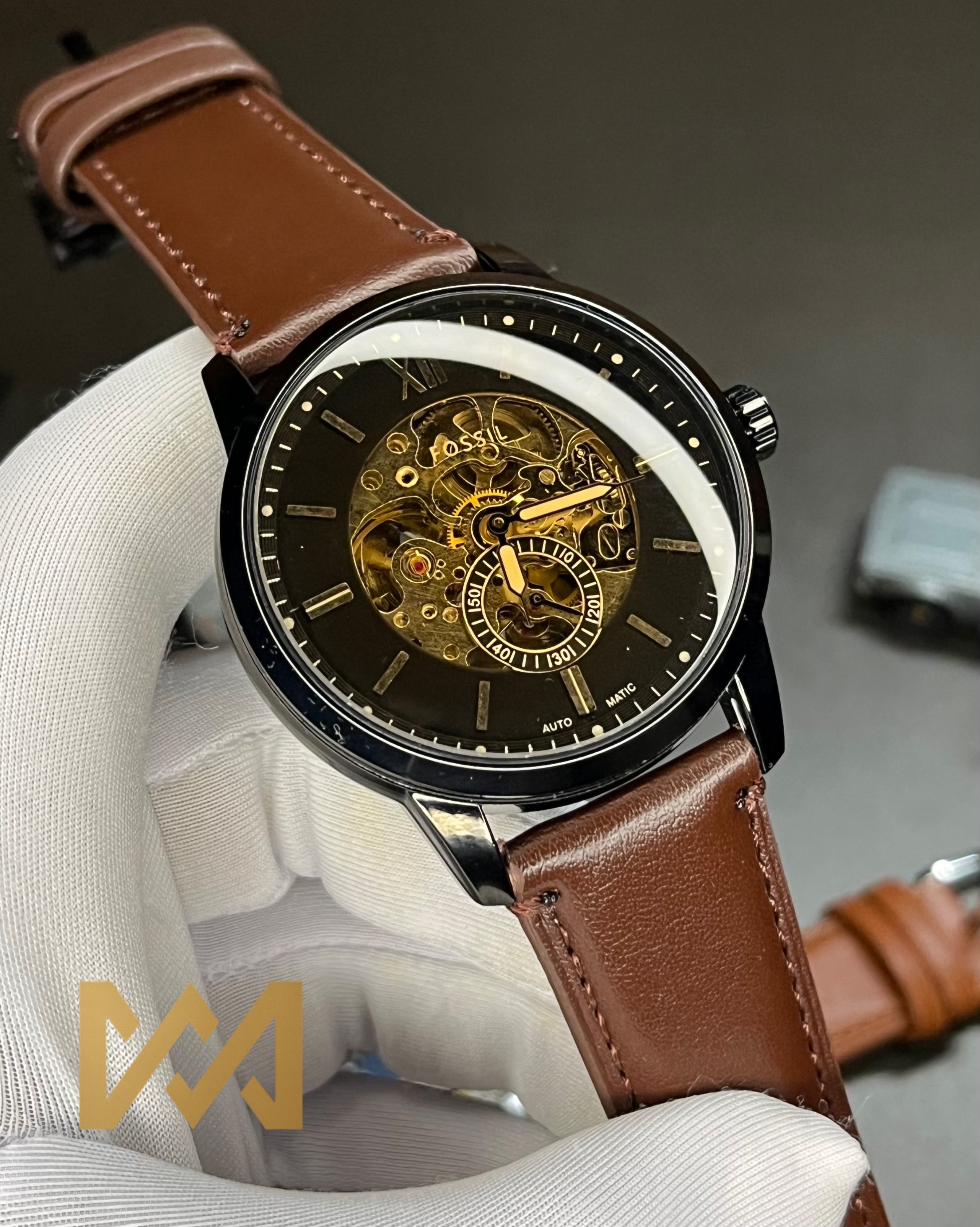 FOSSIL TOWNSMAN AUTOMATIC | BLACK DIAL |DRAK BROWN BELT (AA)_img_4