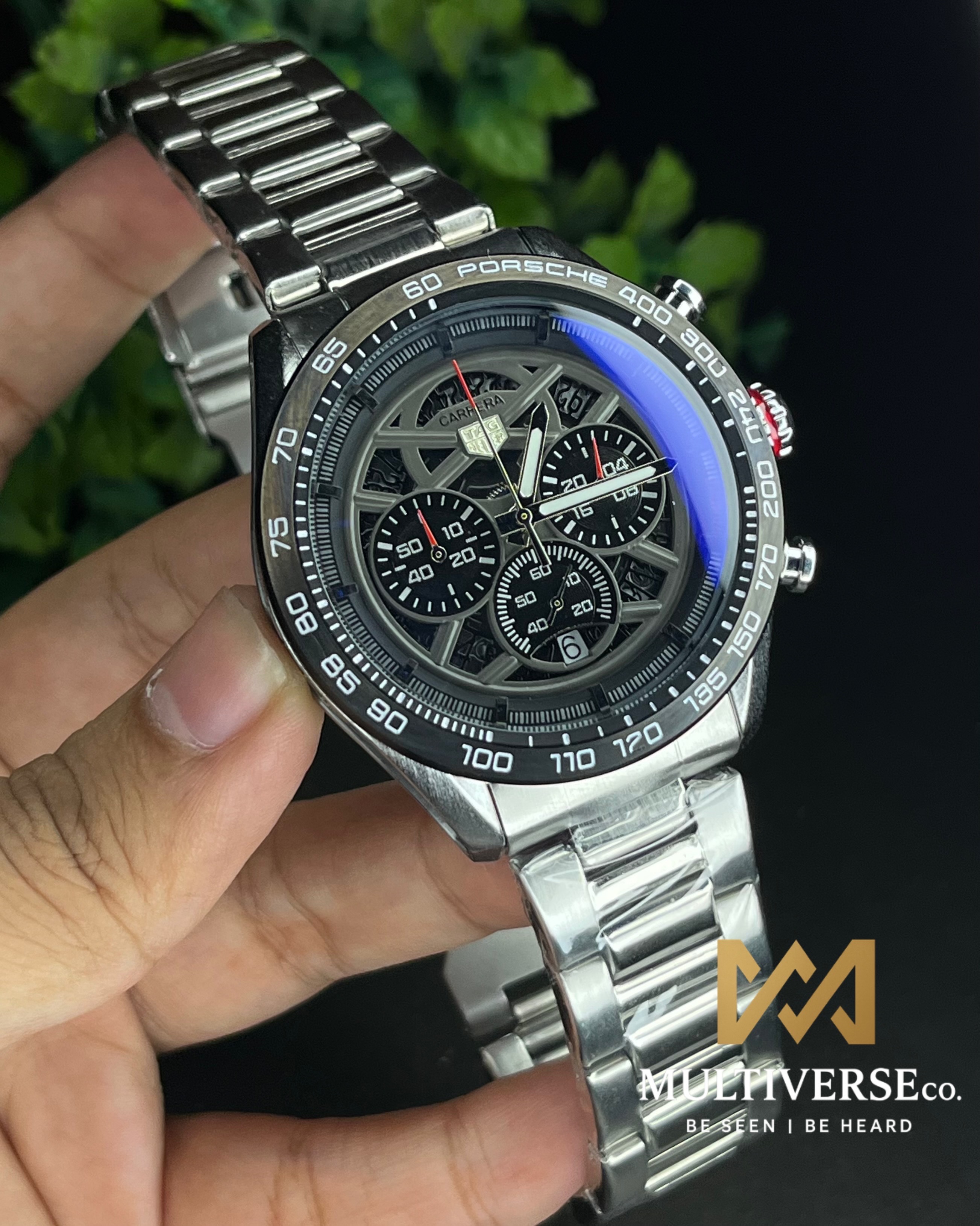 TAG HEUER PORSHCE DESIGN | CHRONOGRAPH | BLACK DIAL SILVER CHAIN (AA)_img_1