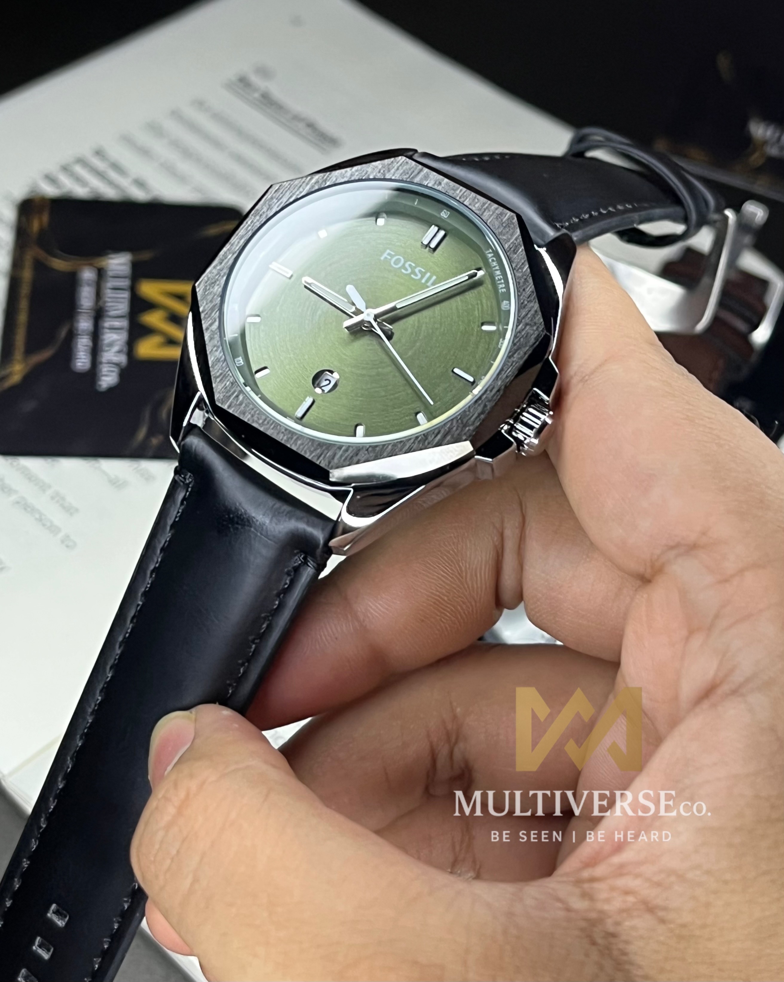 FOSSIL CLASSIC DATE | BLACK BELT | BLACK BEZEL | GREEN DIAL (AA)