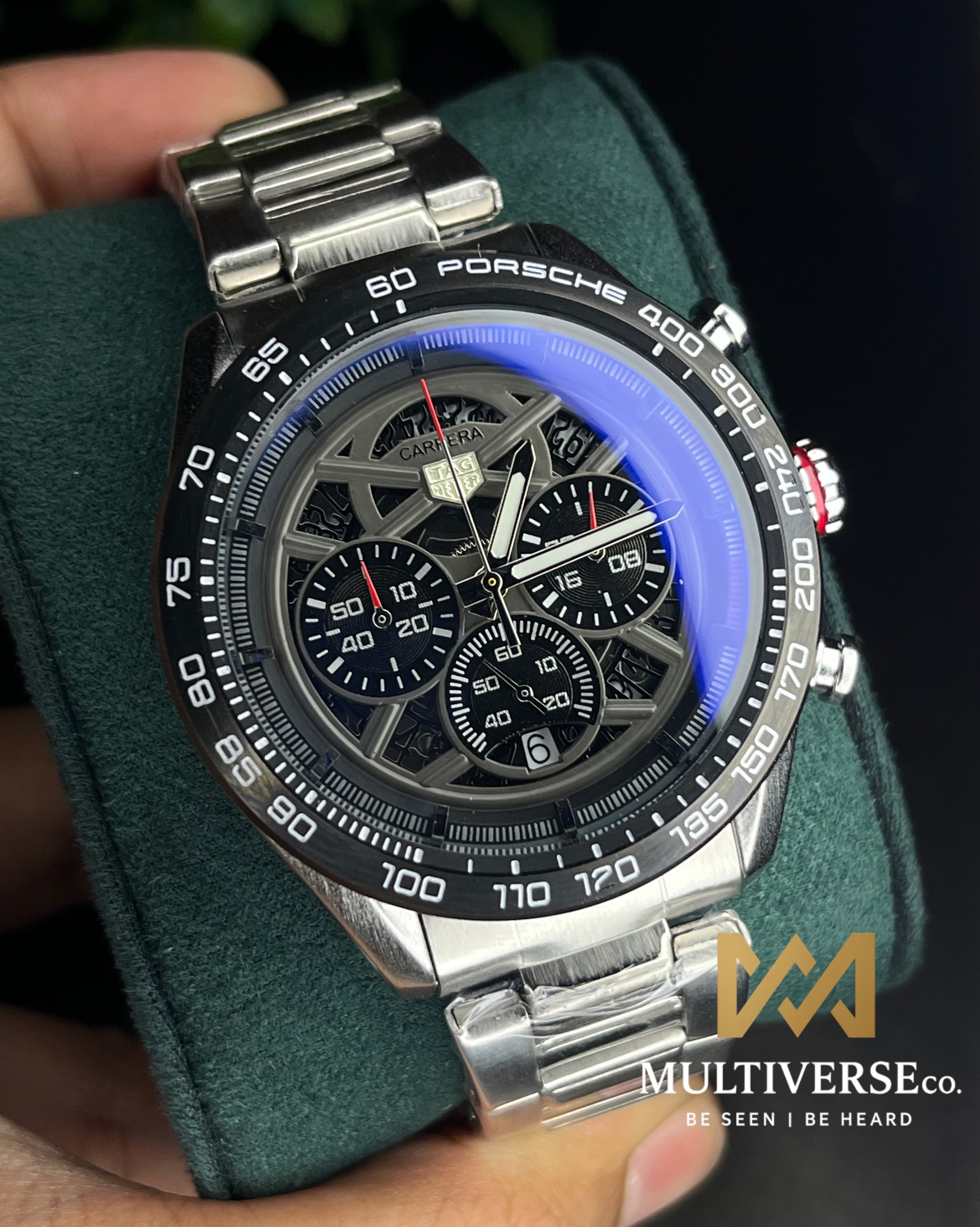 TAG HEUER PORSHCE DESIGN | CHRONOGRAPH | BLACK DIAL SILVER CHAIN (AA)_img_4