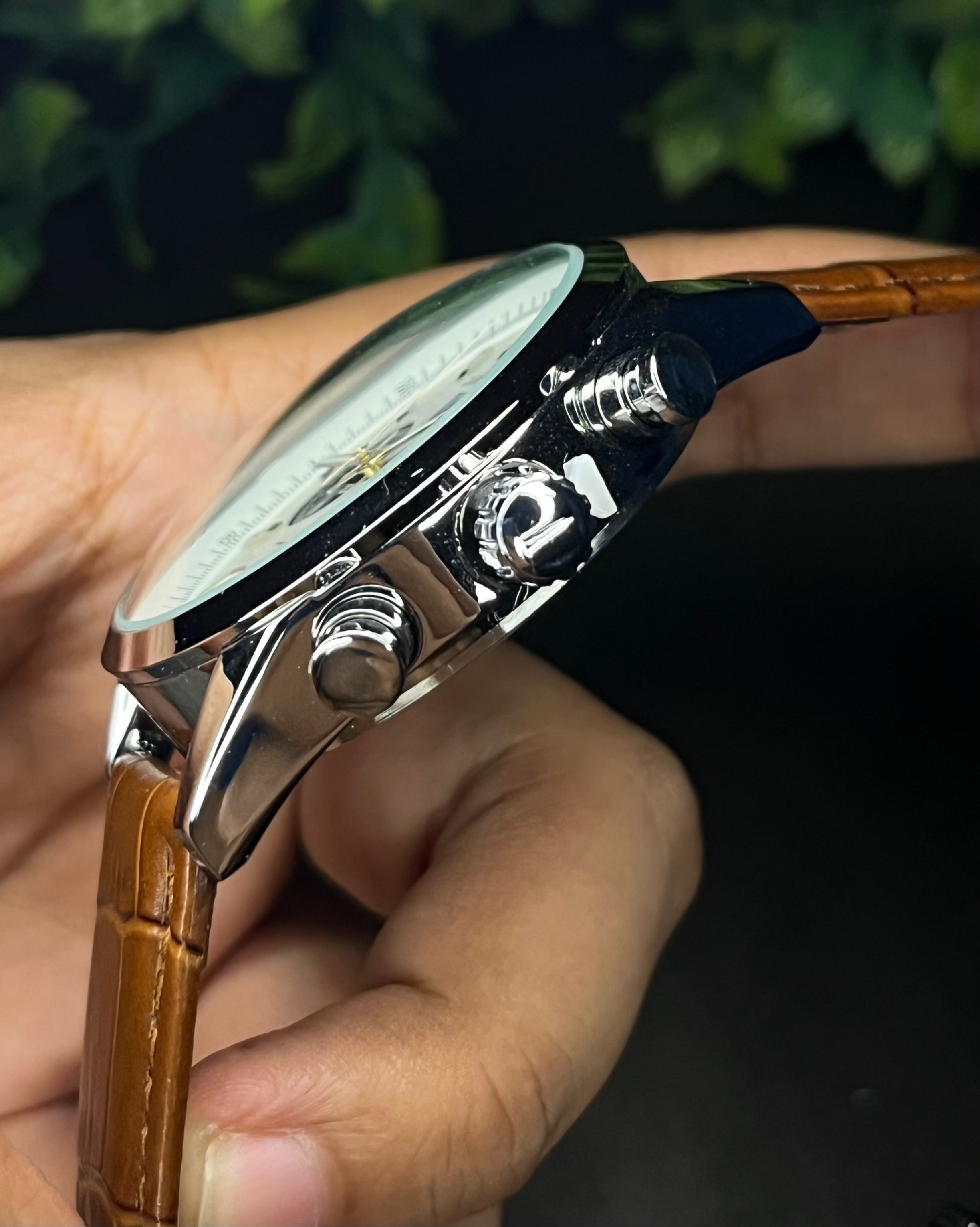 TAG HEUER CARRERA CHRONOGRAPH SILVER CASE BROWN BELT GREY DIAL (AA)_img_4