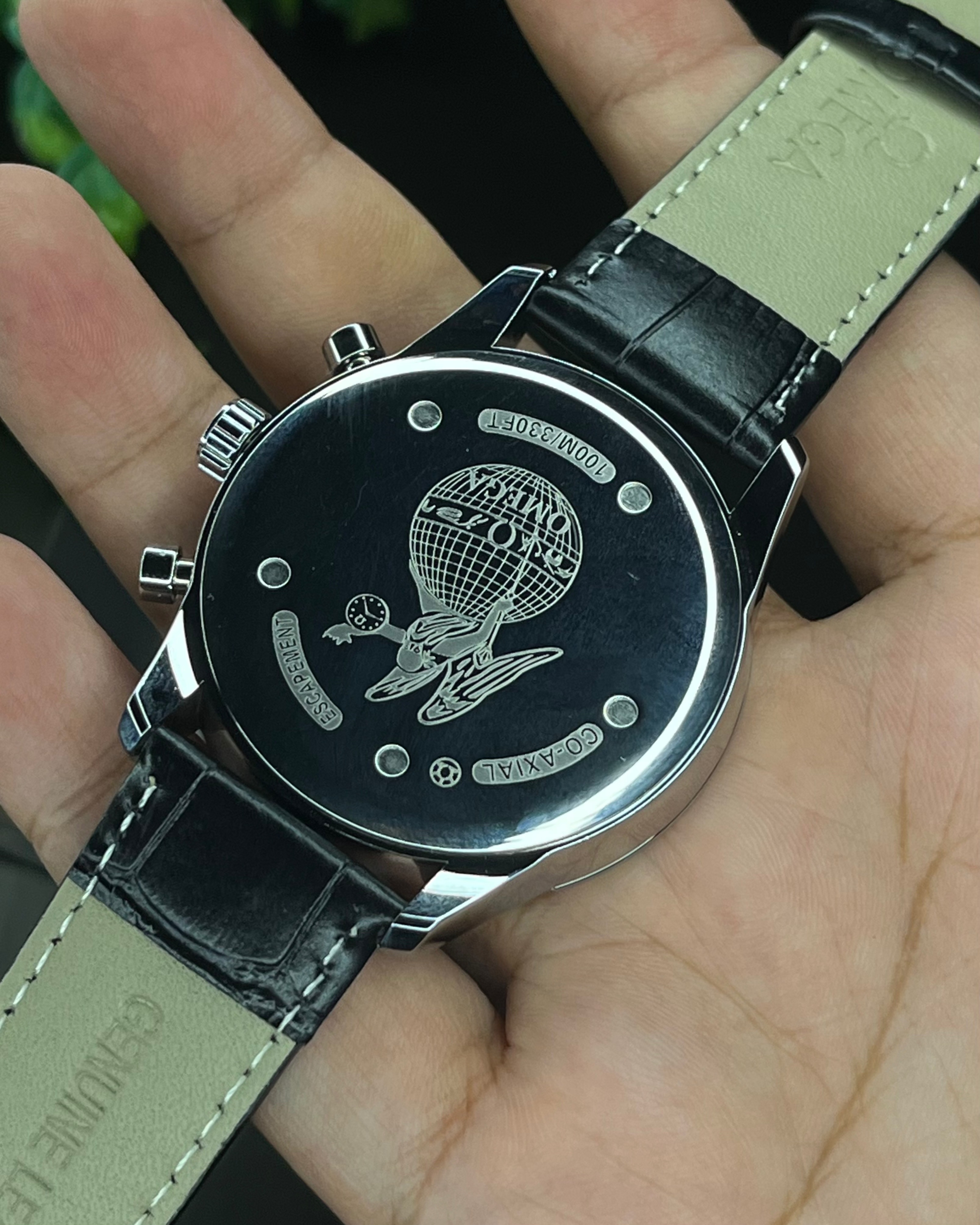 OMEGA DE VILLE LEATHER BELT BLACK DIAL CHRONOGRAPH WATCH (AA)_img_2