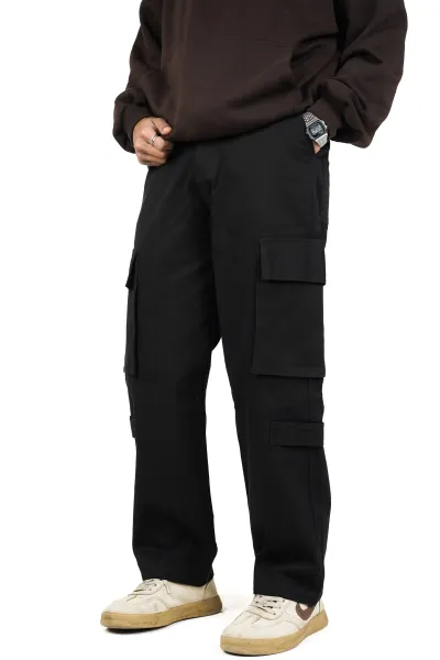 Dark Black Streetwear 6 Pocket Baggy Pants_img_0