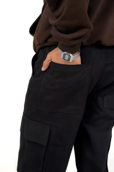 Dark Black Streetwear 6 Pocket Baggy Pants_img_1