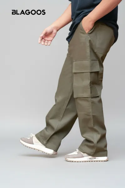 Olive Colour 6 Pocket Baggy Pants_img_1