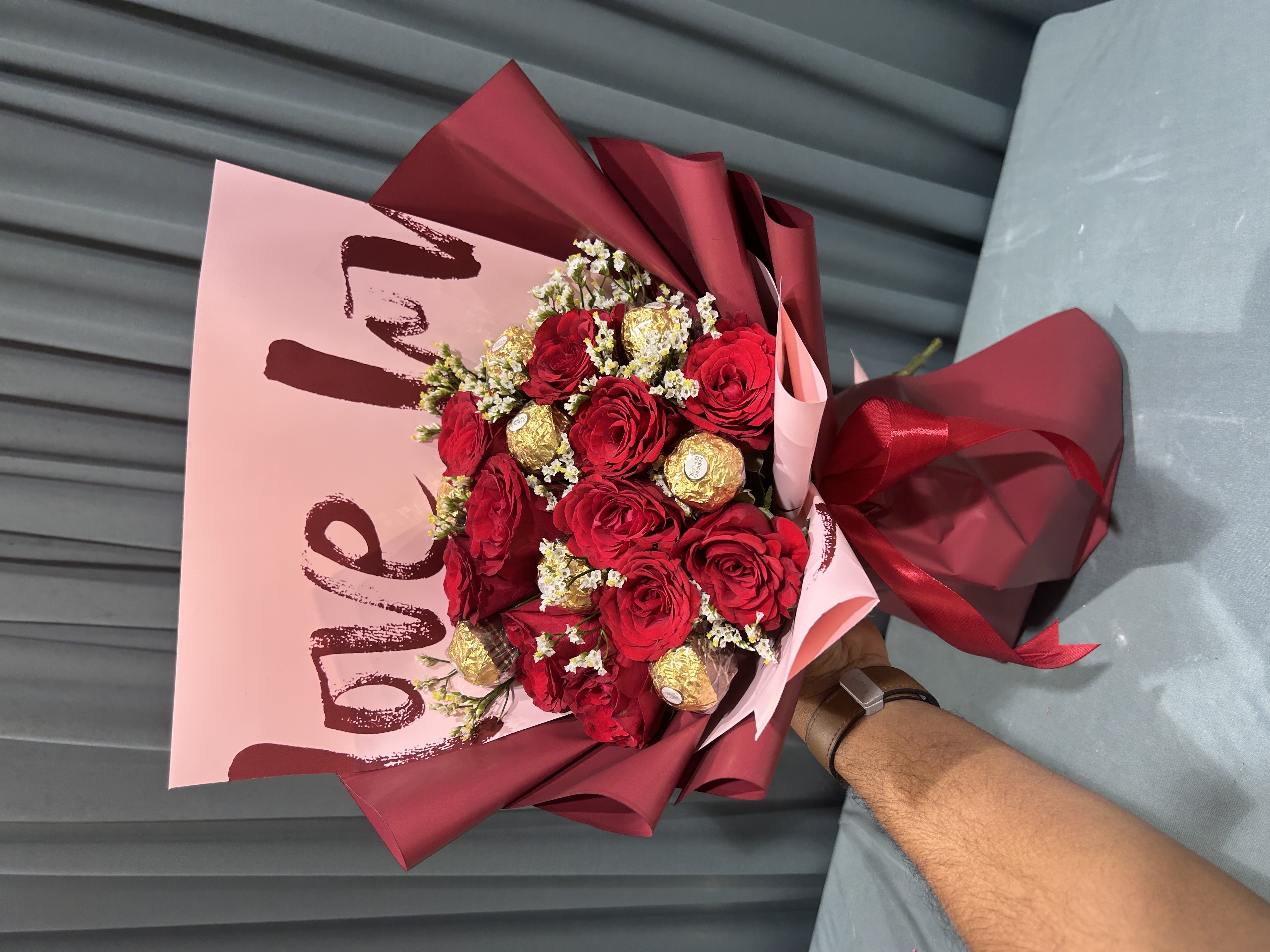 Chocolate within red flowers