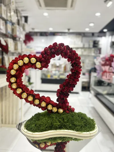 Herat by artificial flowers and Ferrero rocher chocolate_img_2