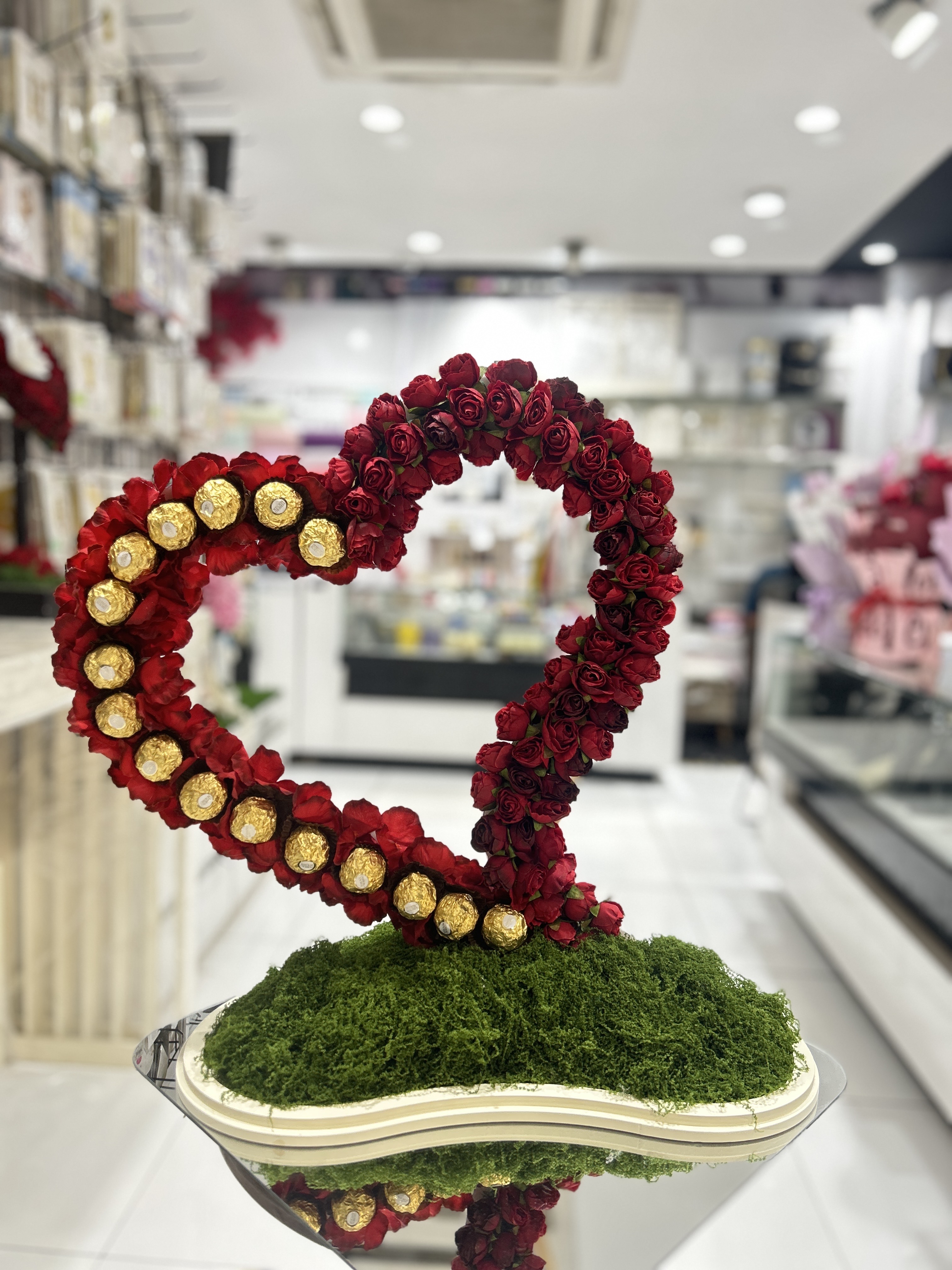 Herat by artificial flowers and Ferrero rocher chocolate_img_2