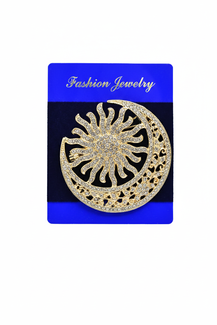 ProX Celestial Sun & Moon Rhinestone Hijab Brooch_BR-402-12_Golden