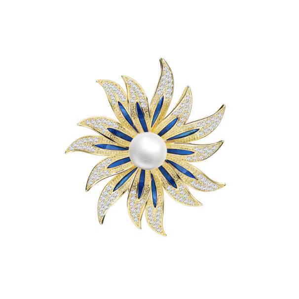 ProX Elegant Pearl and Crystal Sunflower Brooch_BR-402-13