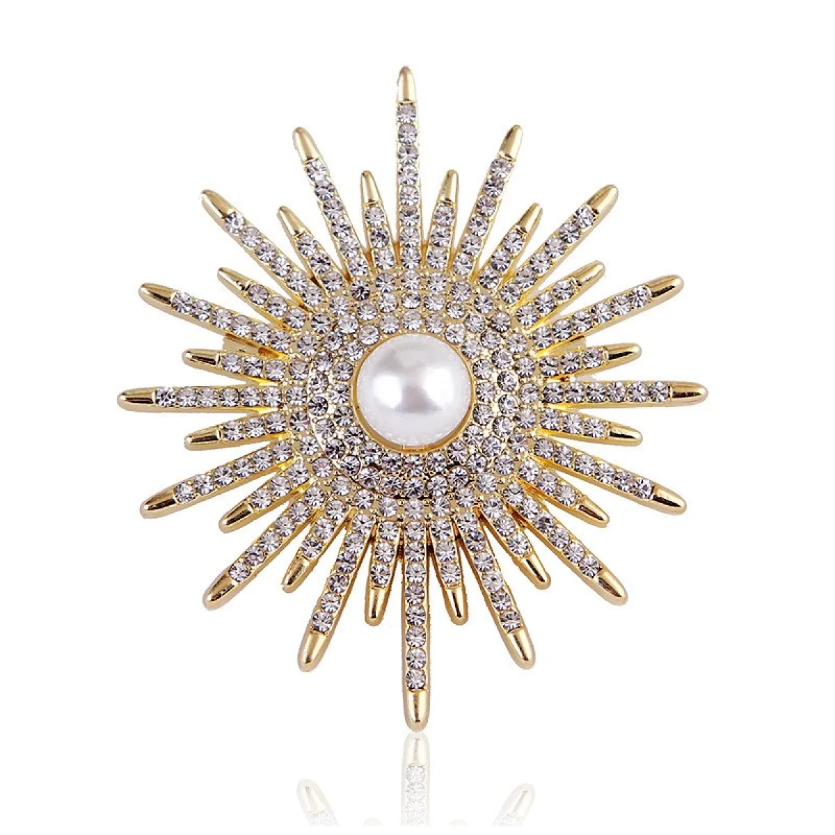 ProX Pearl & Crystal Sunburst Hijab Brooch_BR-402-14